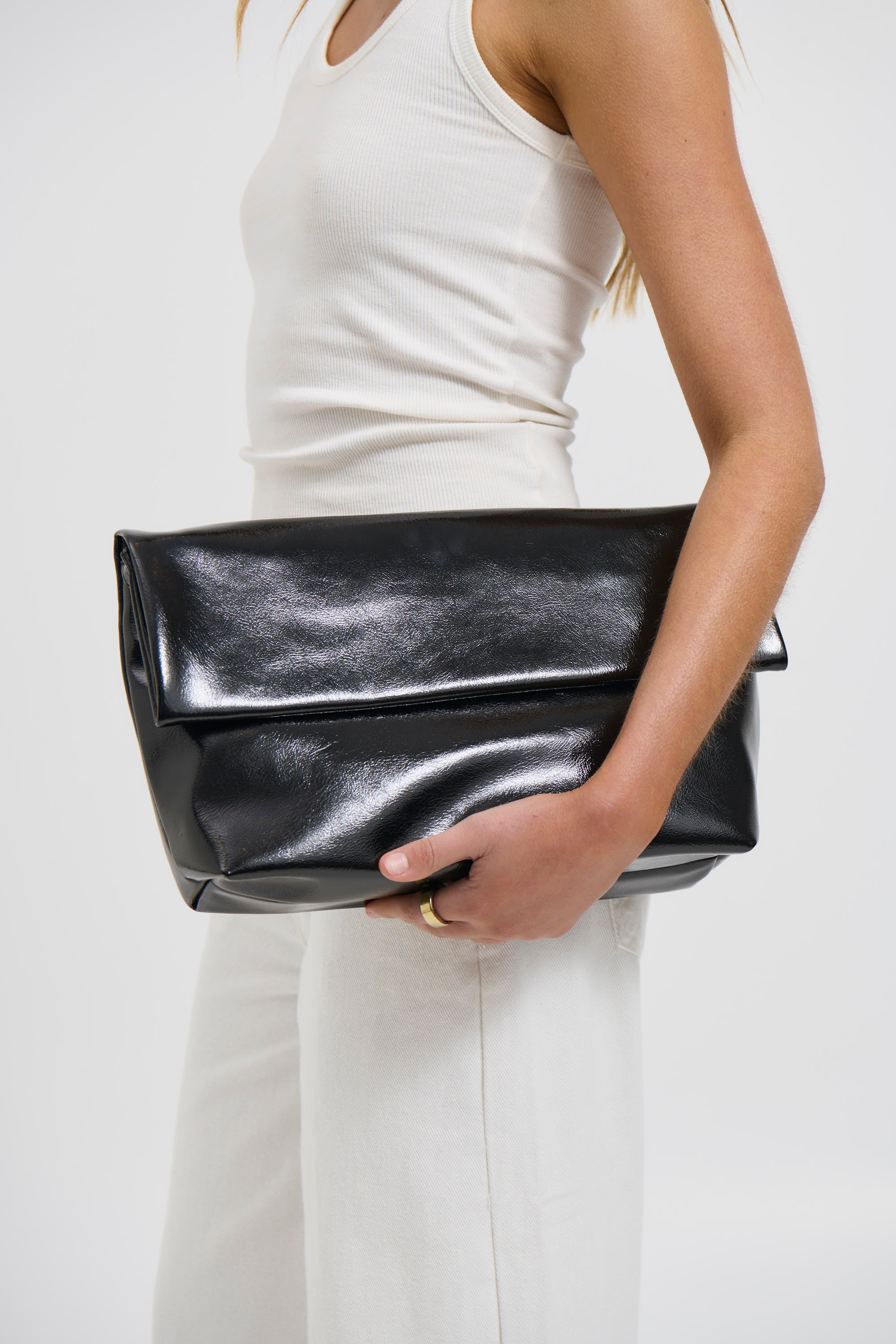 Rylee Clutch Bag Black Crinkle Patent