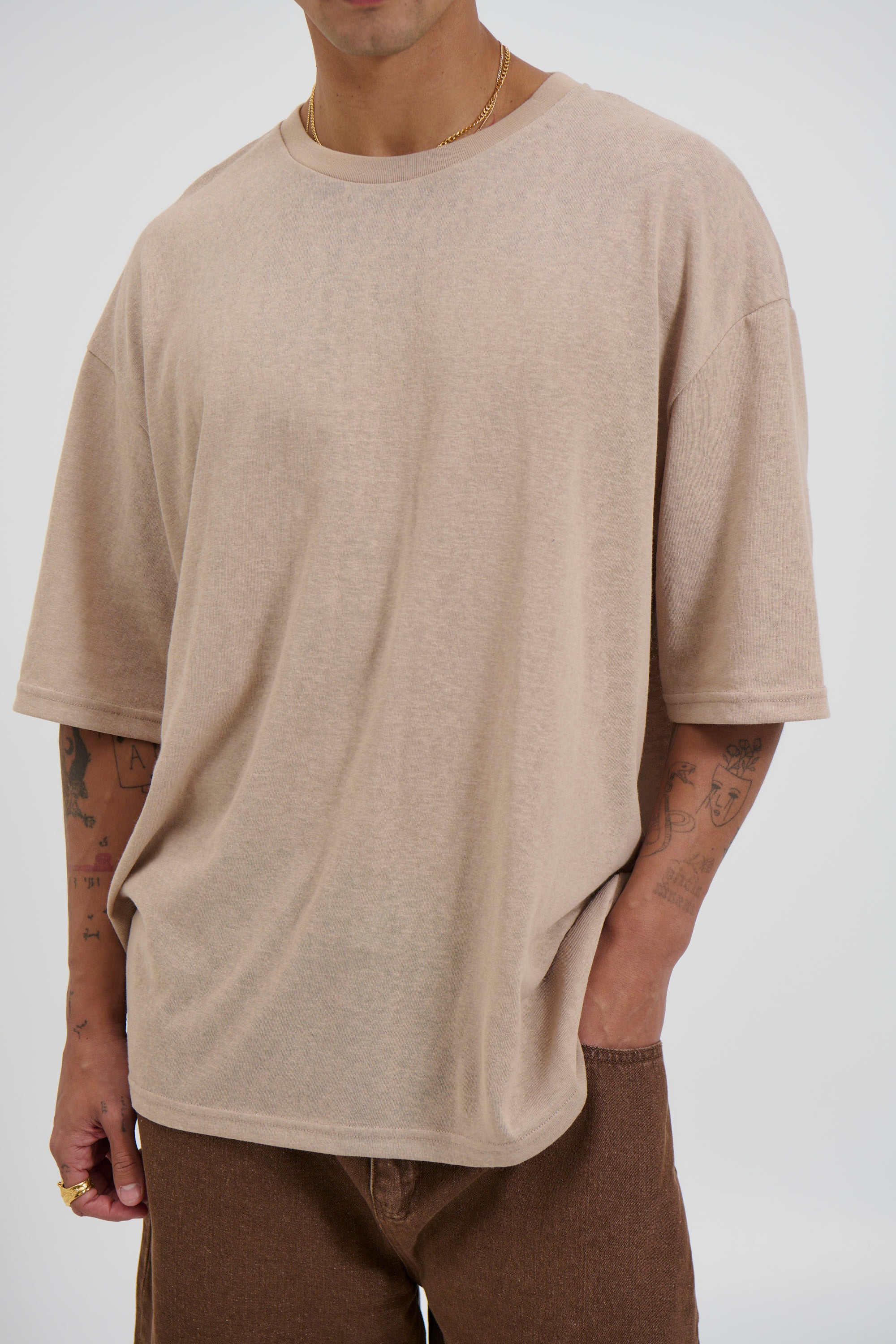 Lightweight Linen Look Tee Tan