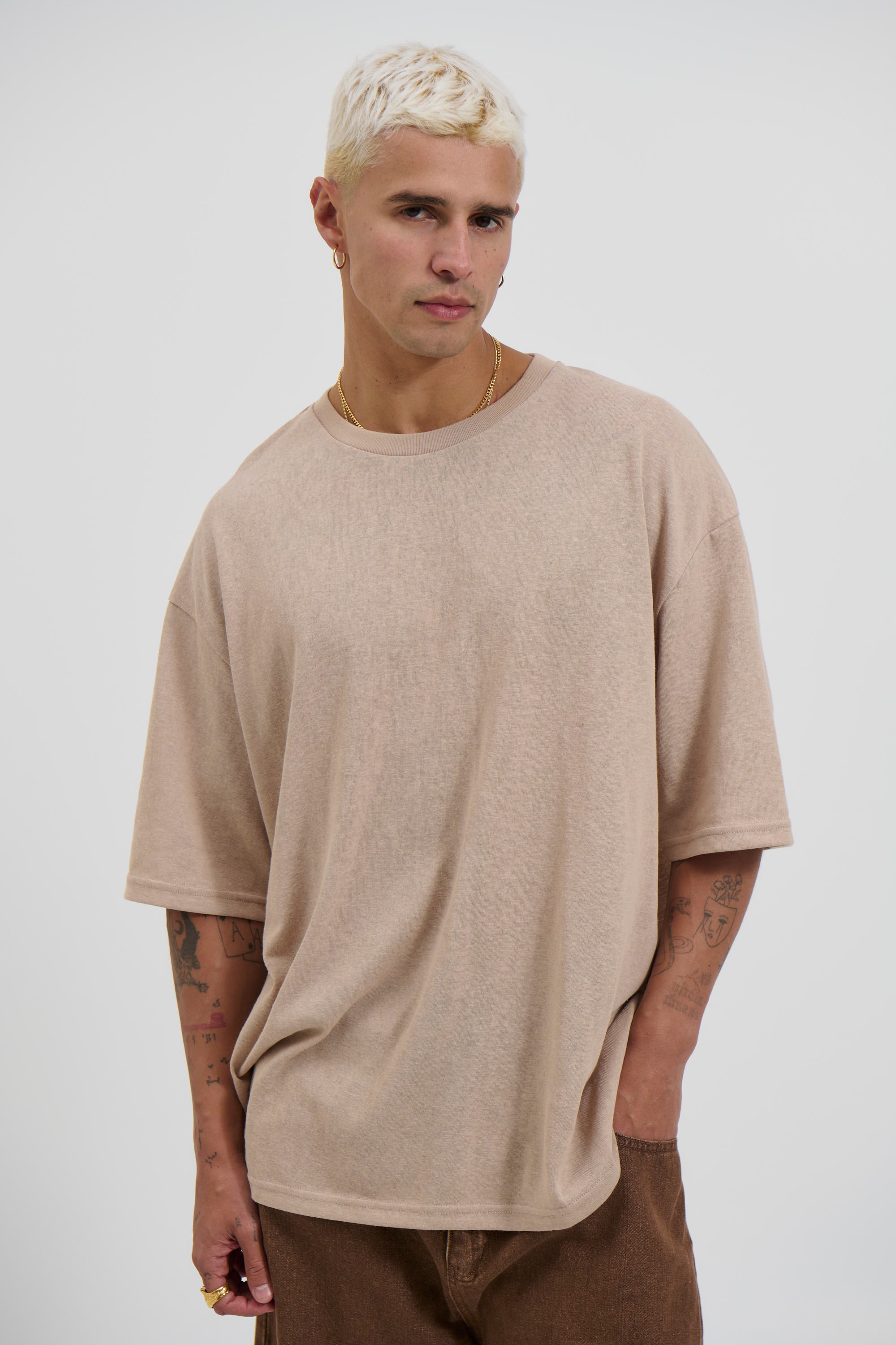 Lightweight Linen Look Tee Tan
