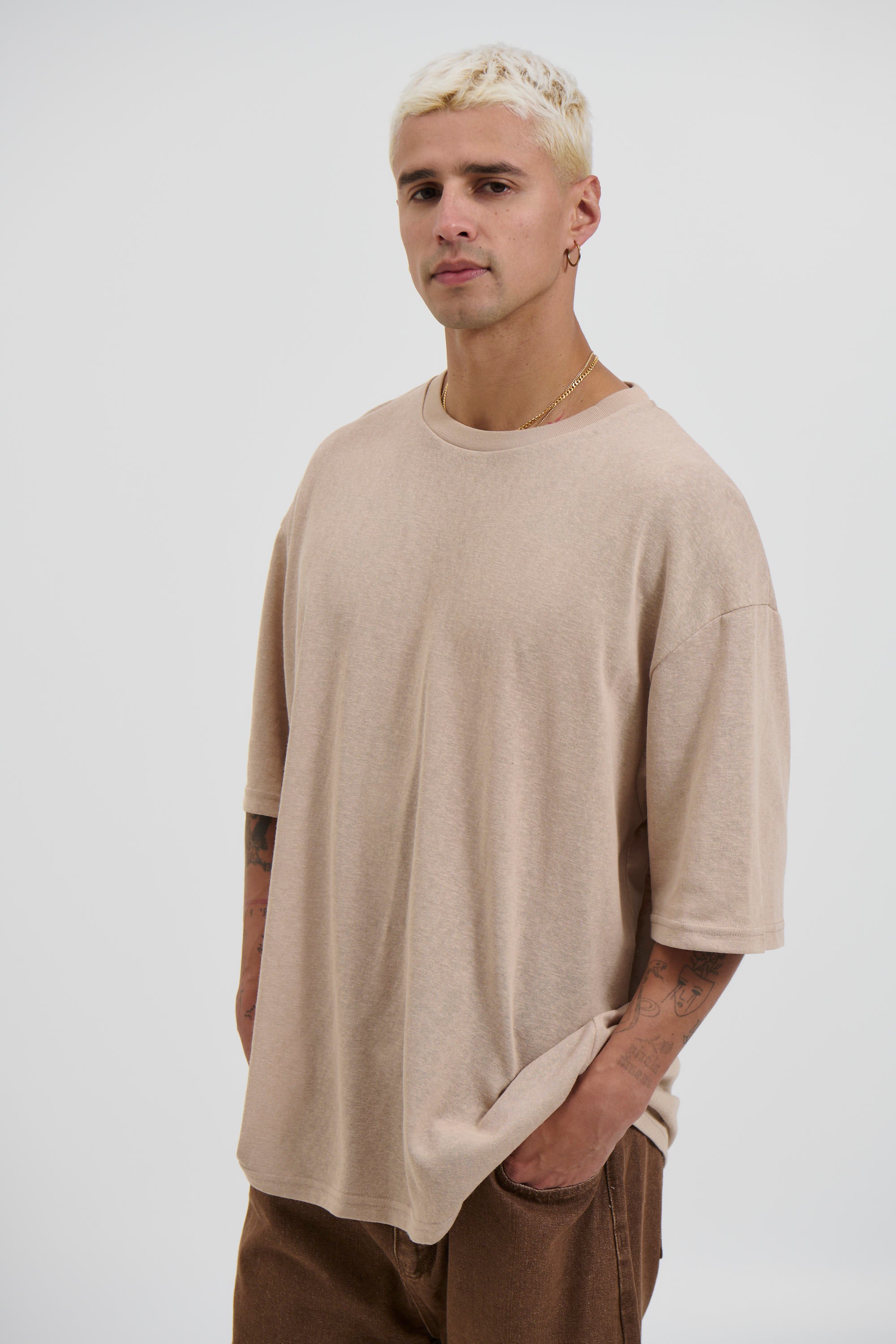 Lightweight Linen Look Tee Tan
