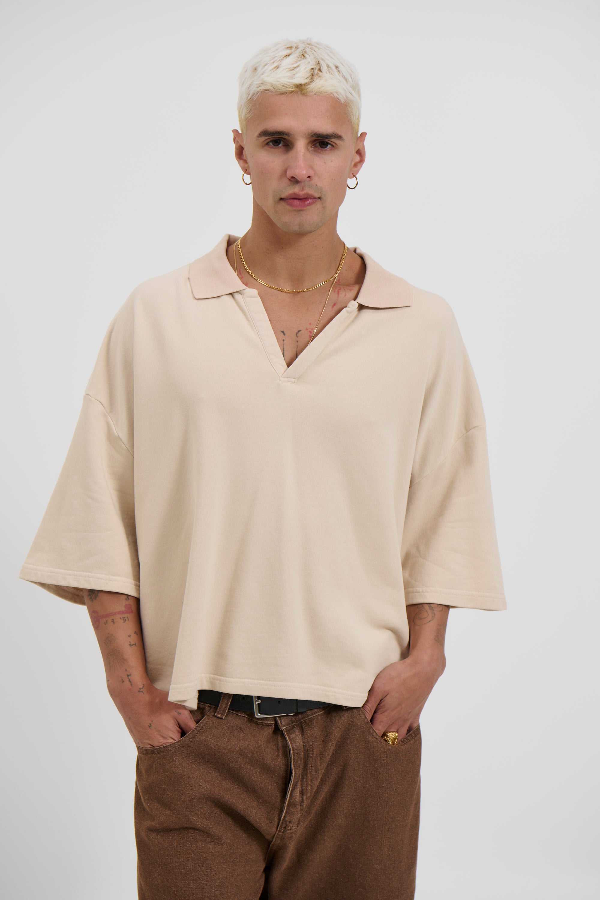 Jersey Crop Polo Sand