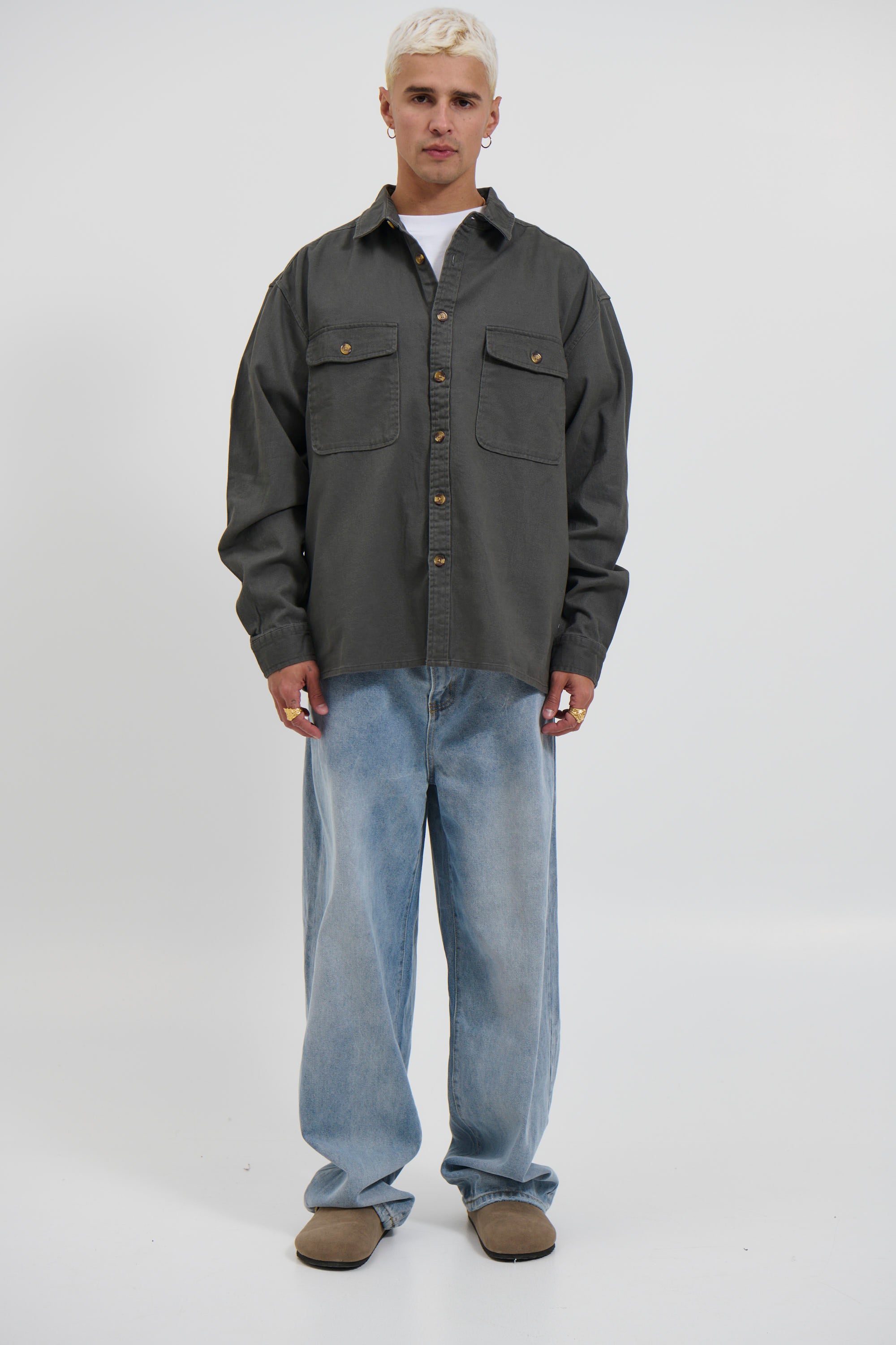 Mike Cotton Drill Shacket Charcoal