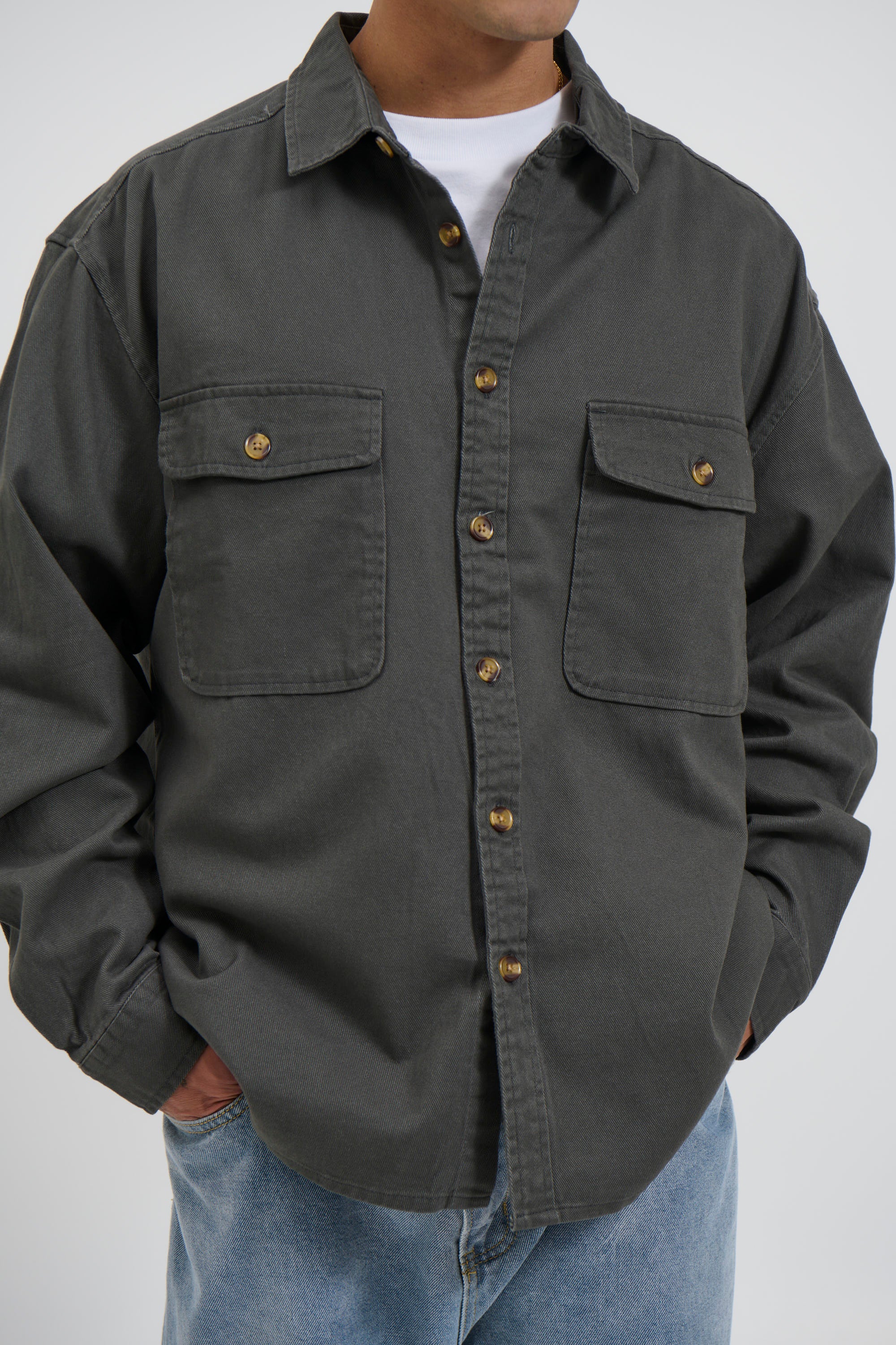 Mike Cotton Drill Shacket Charcoal