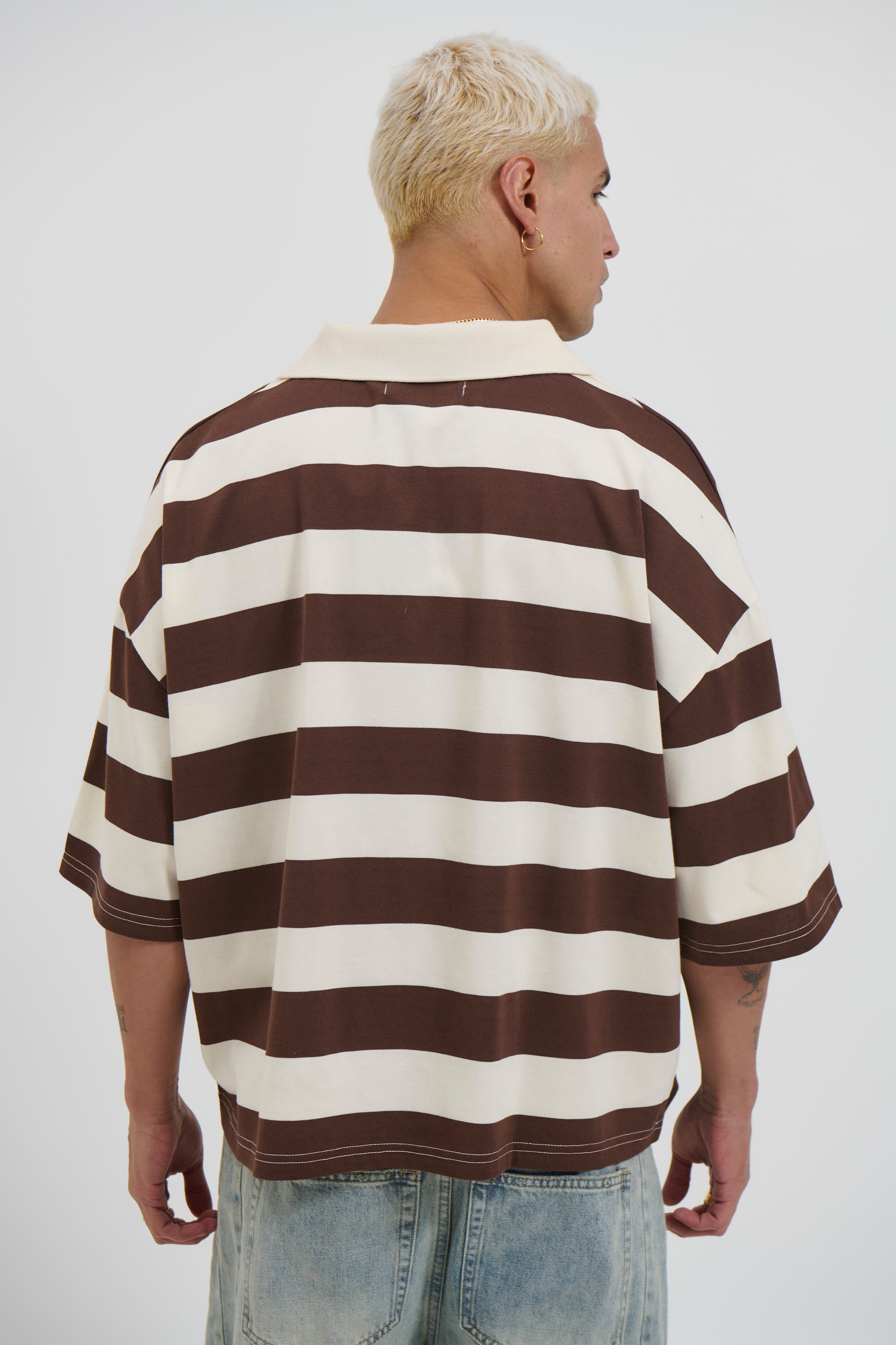 Jersey Crop Polo Stripe Choc