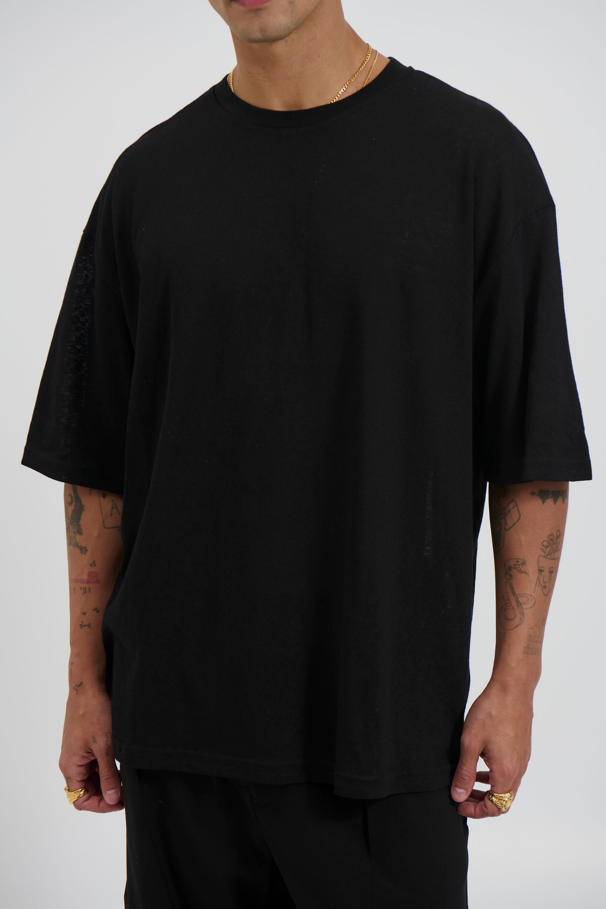 Lightweight Linen Look Tee Black