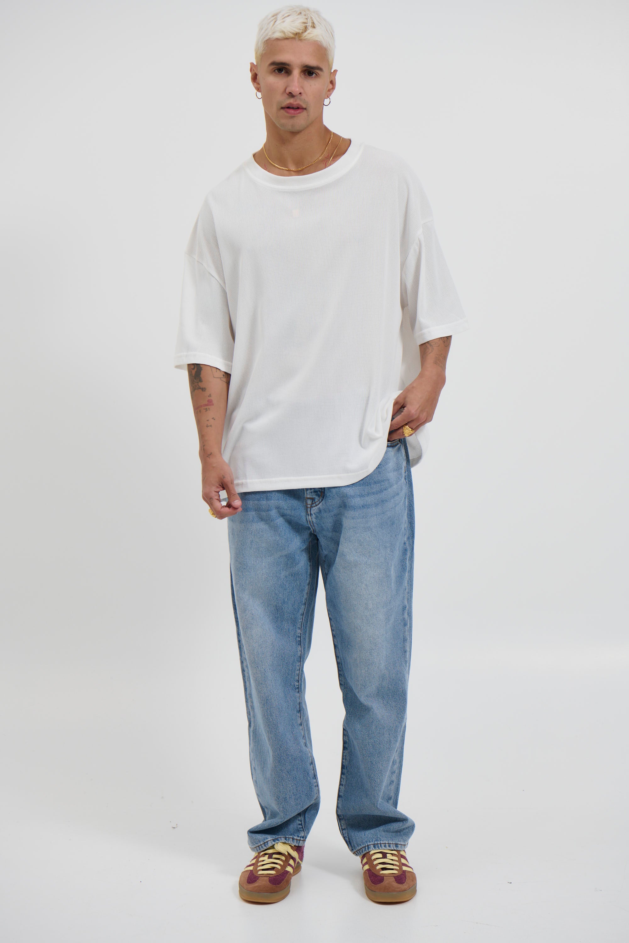 Woven Crew Neck Tee White