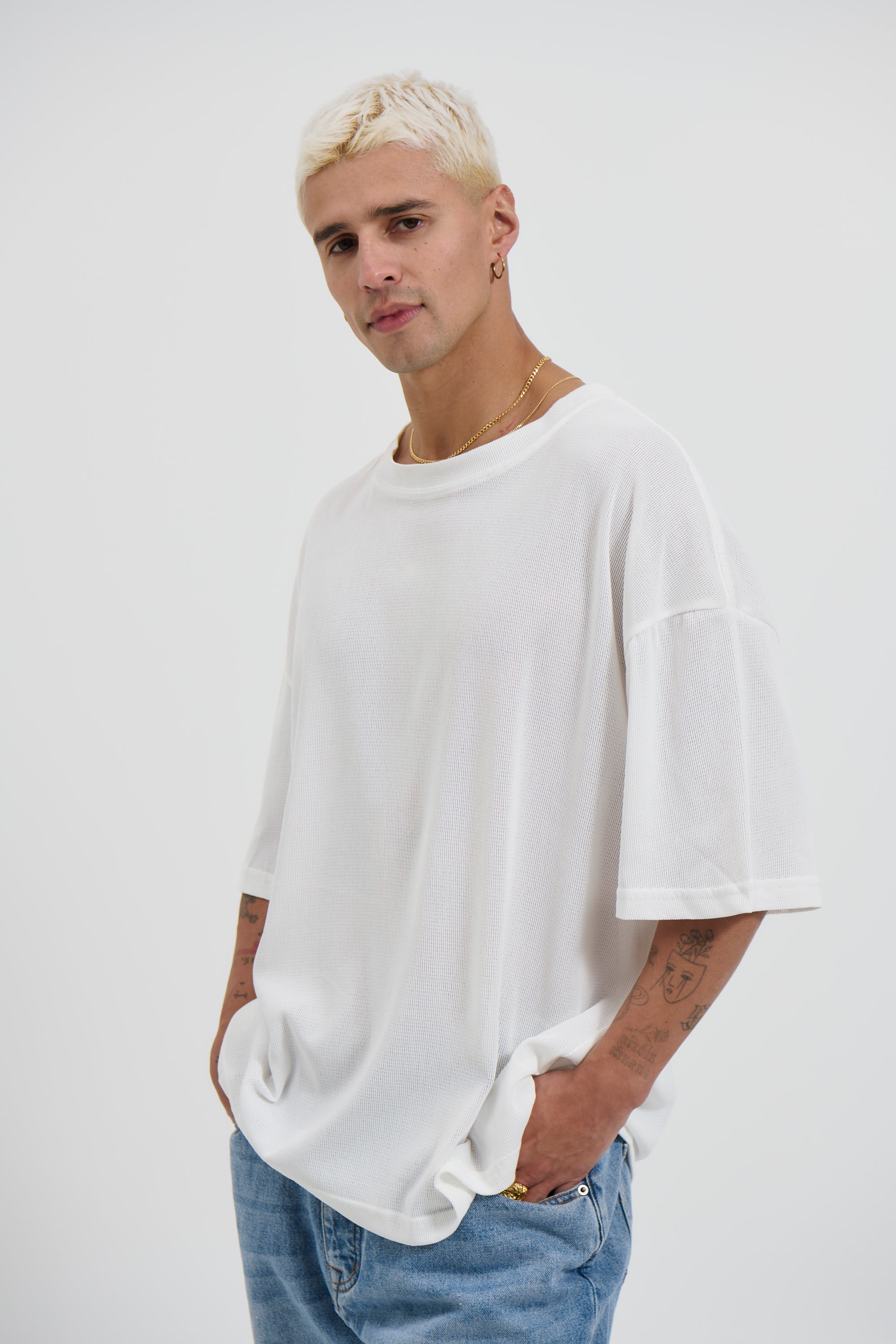 Woven Crew Neck Tee White