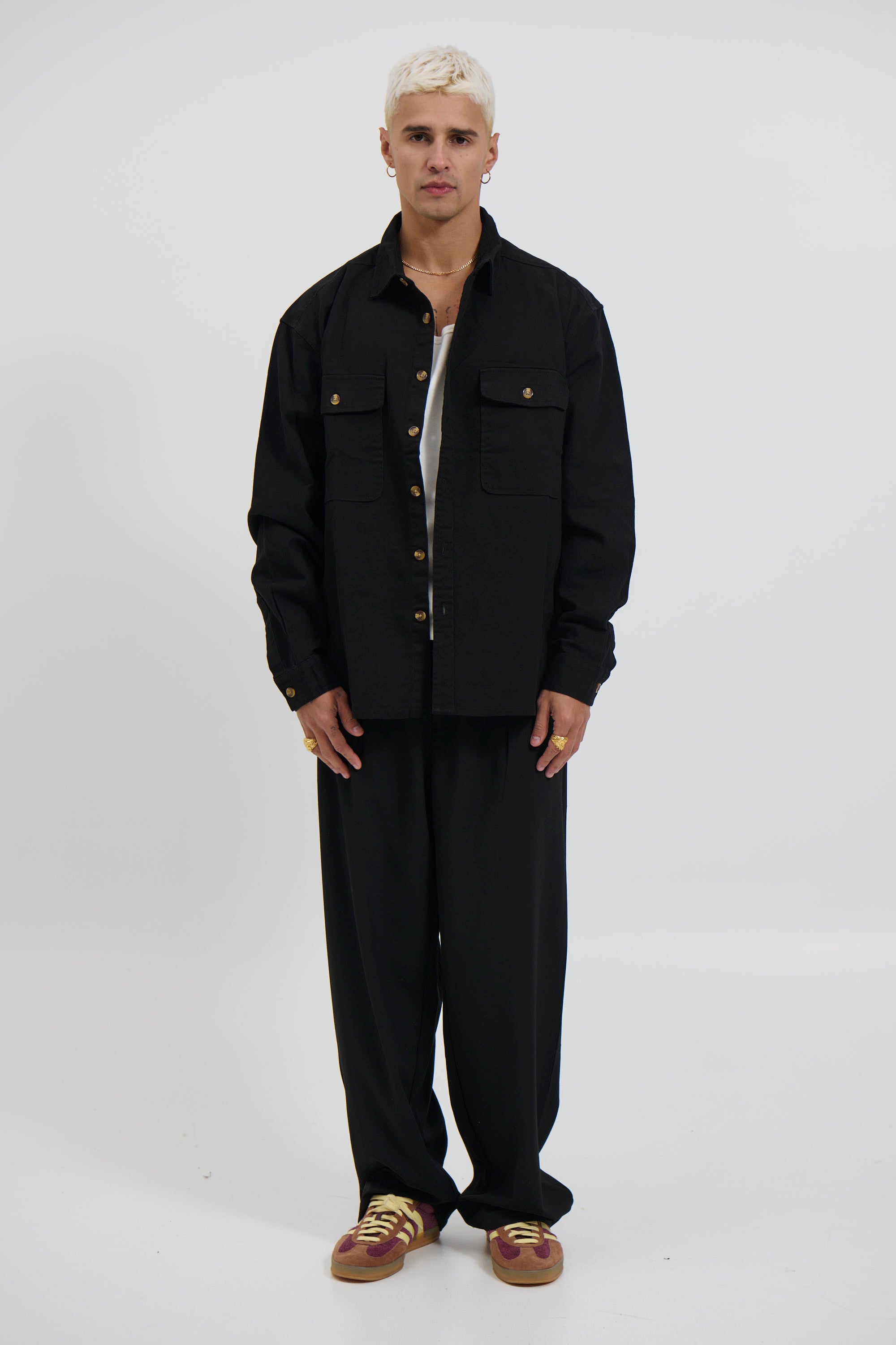Mike Cotton Drill Shacket Black