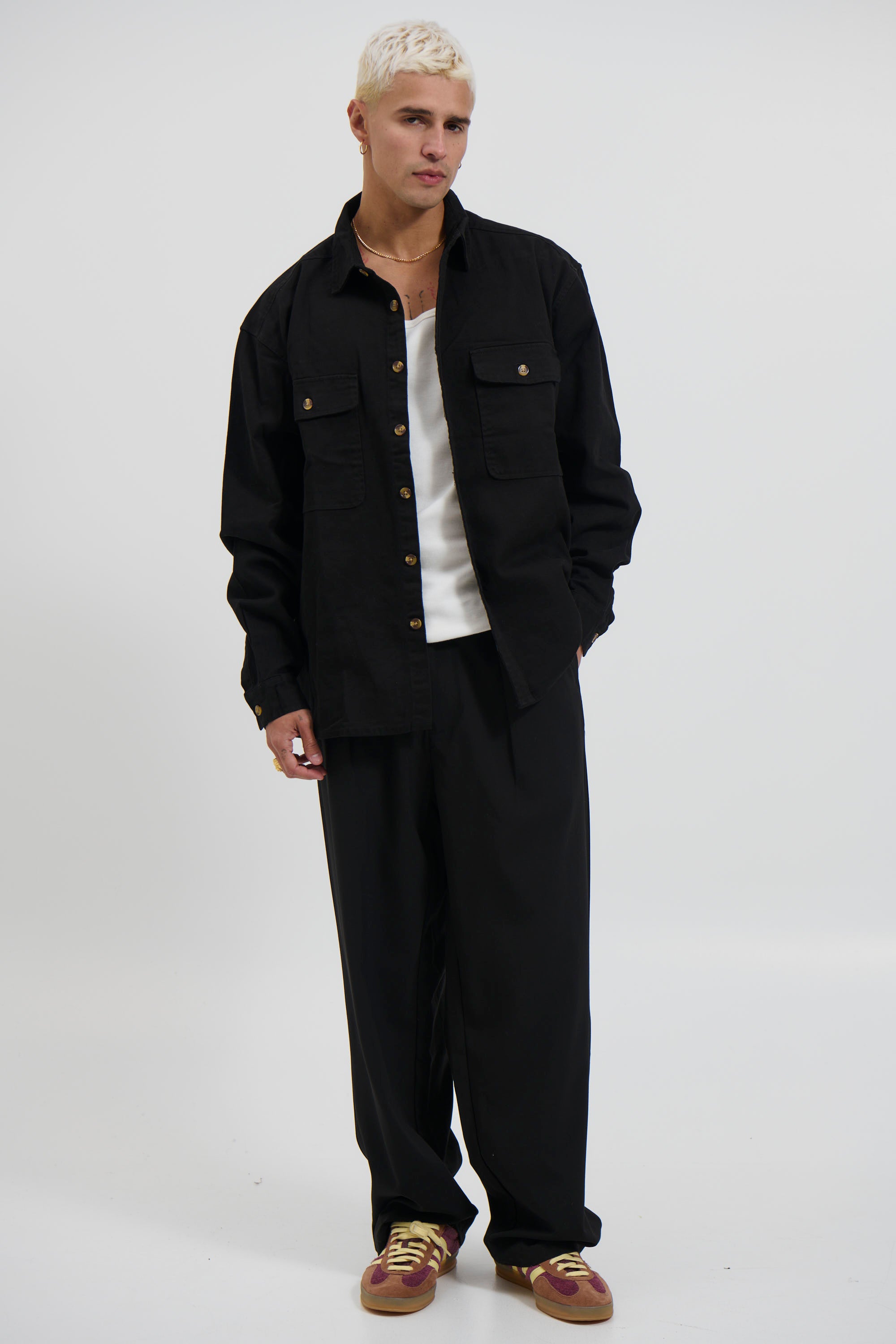 Mike Cotton Drill Shacket Black