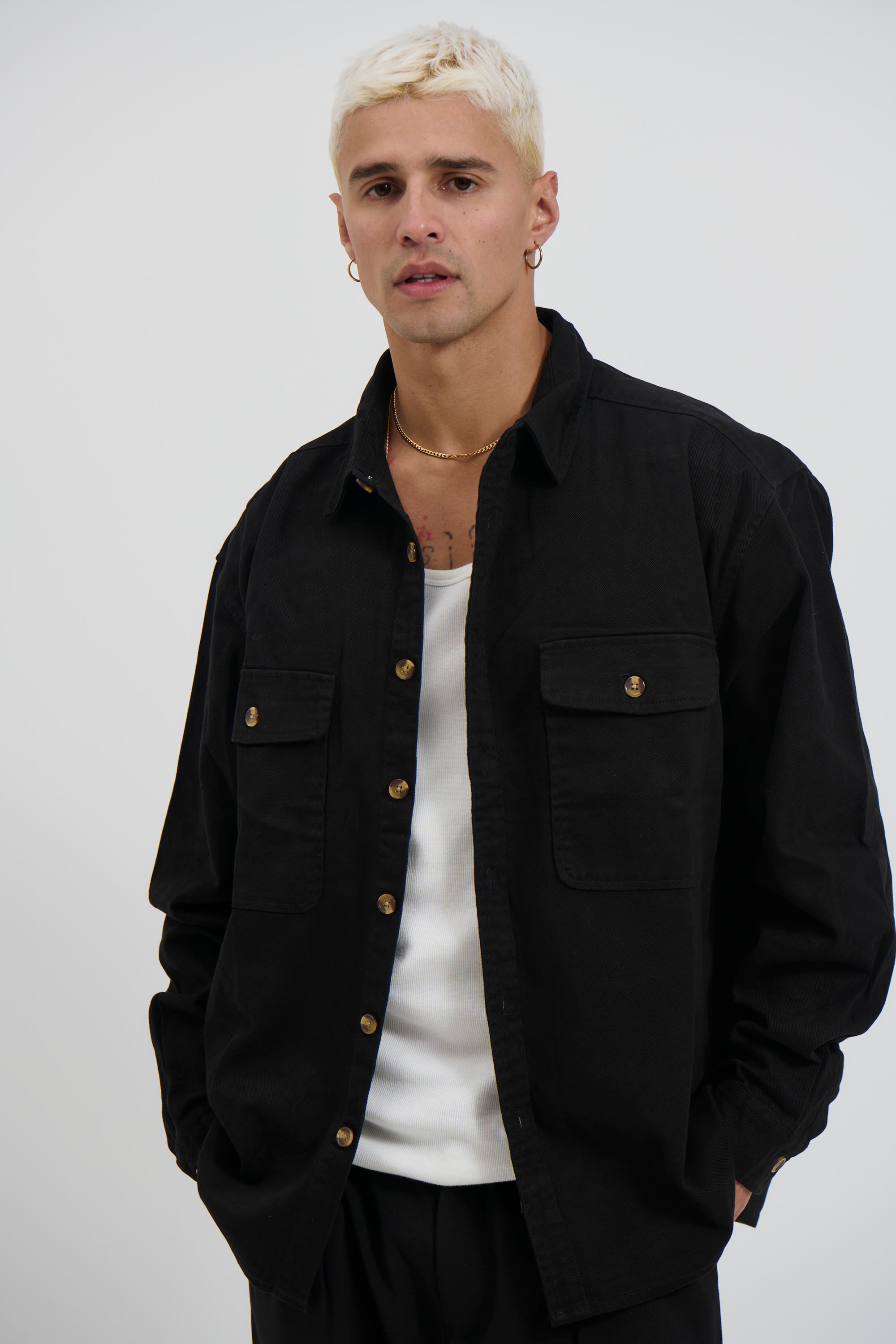 Mike Cotton Drill Shacket Black