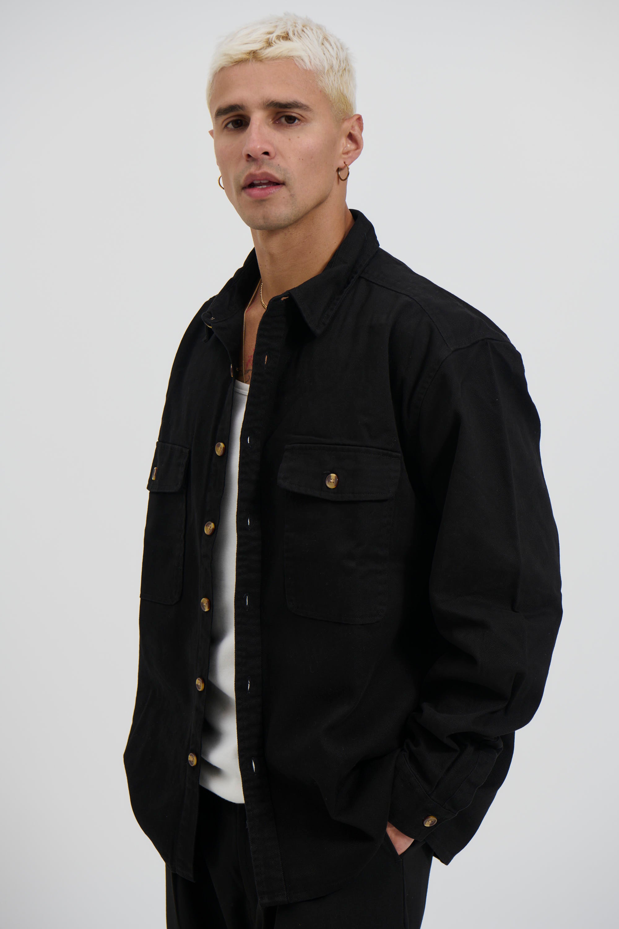 Mike Cotton Drill Shacket Black