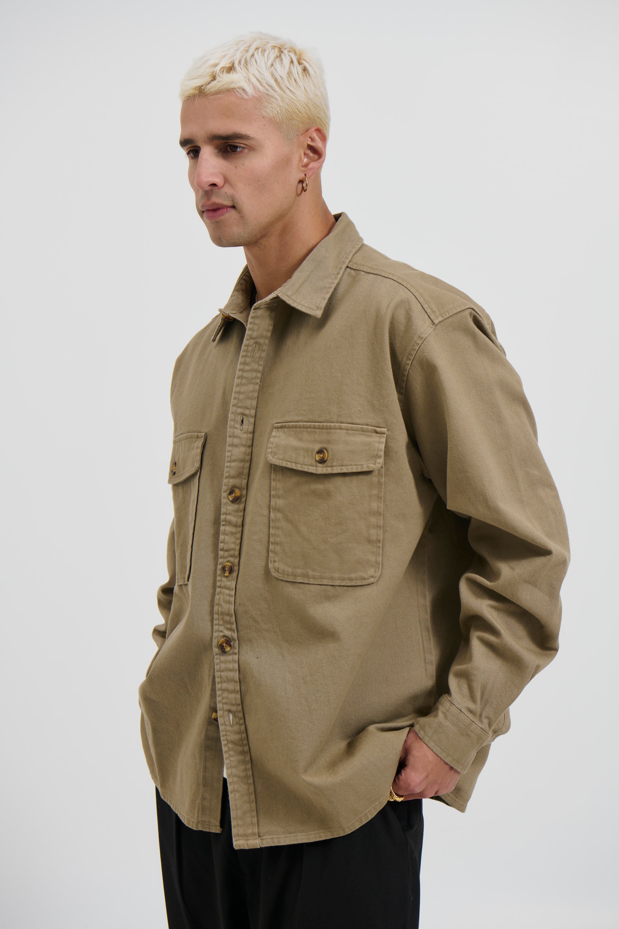 Mike Cotton Drill Shacket Khaki