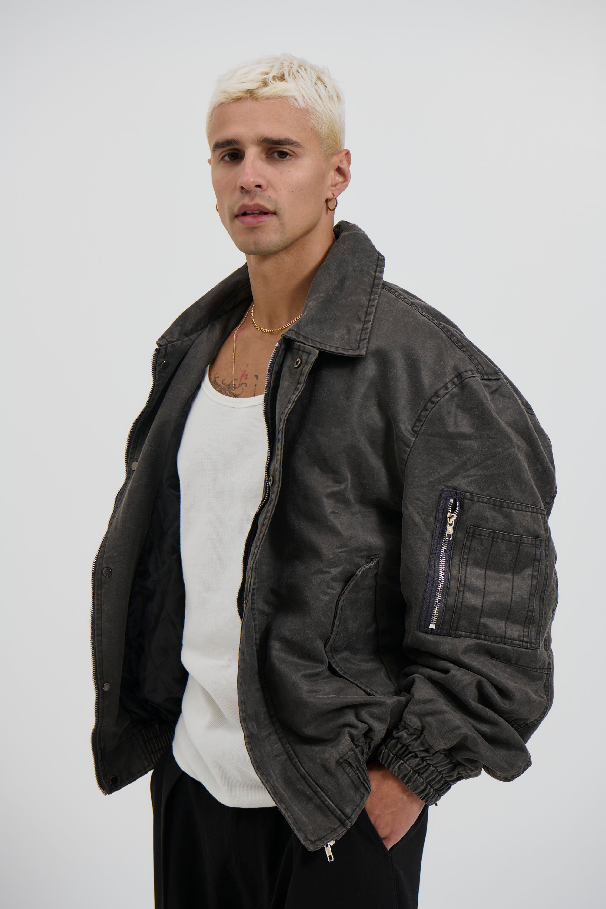 Washed Bomber Jacket Charcoal