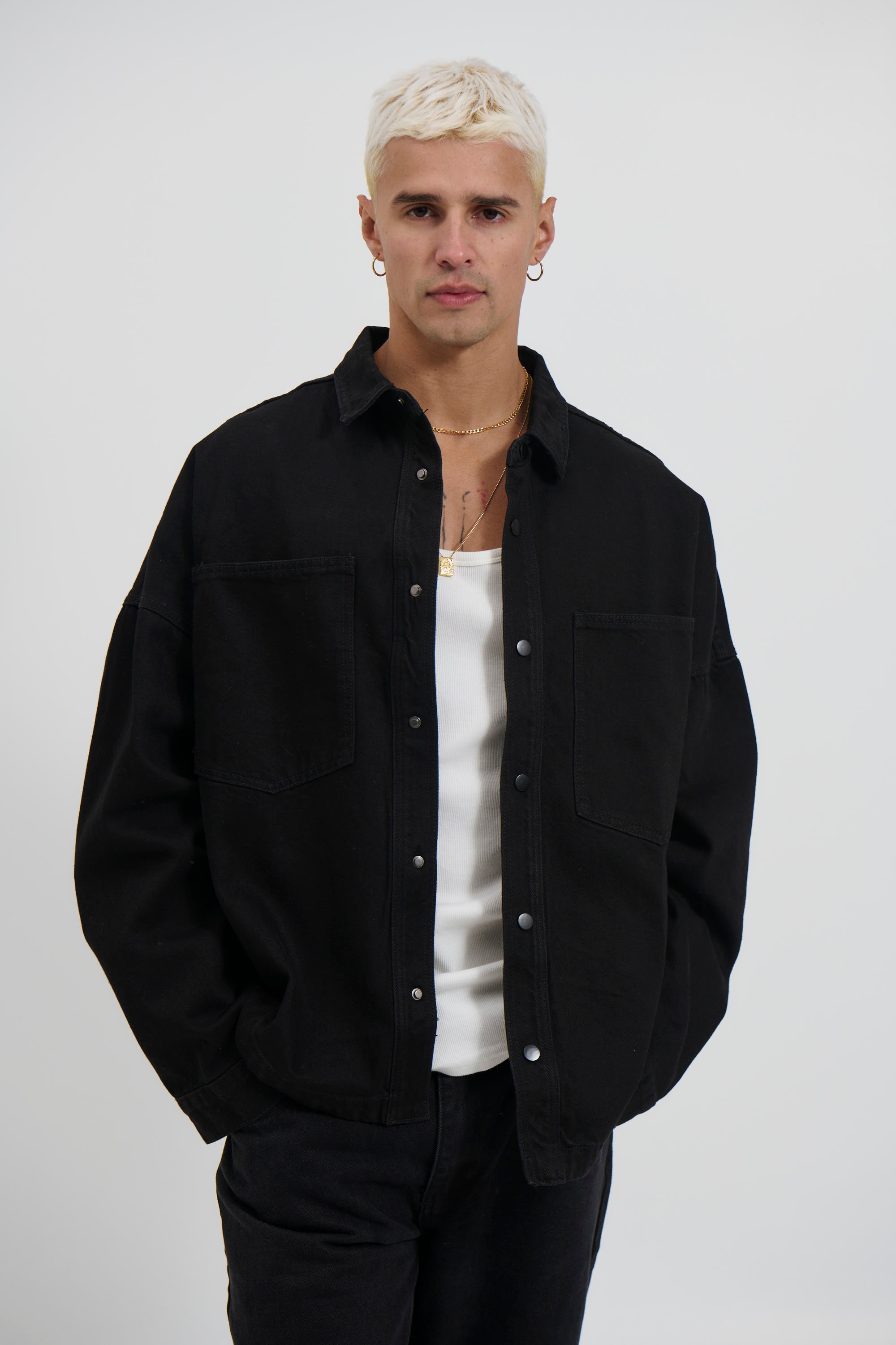 Drop Shoulder Denim Shirt Black