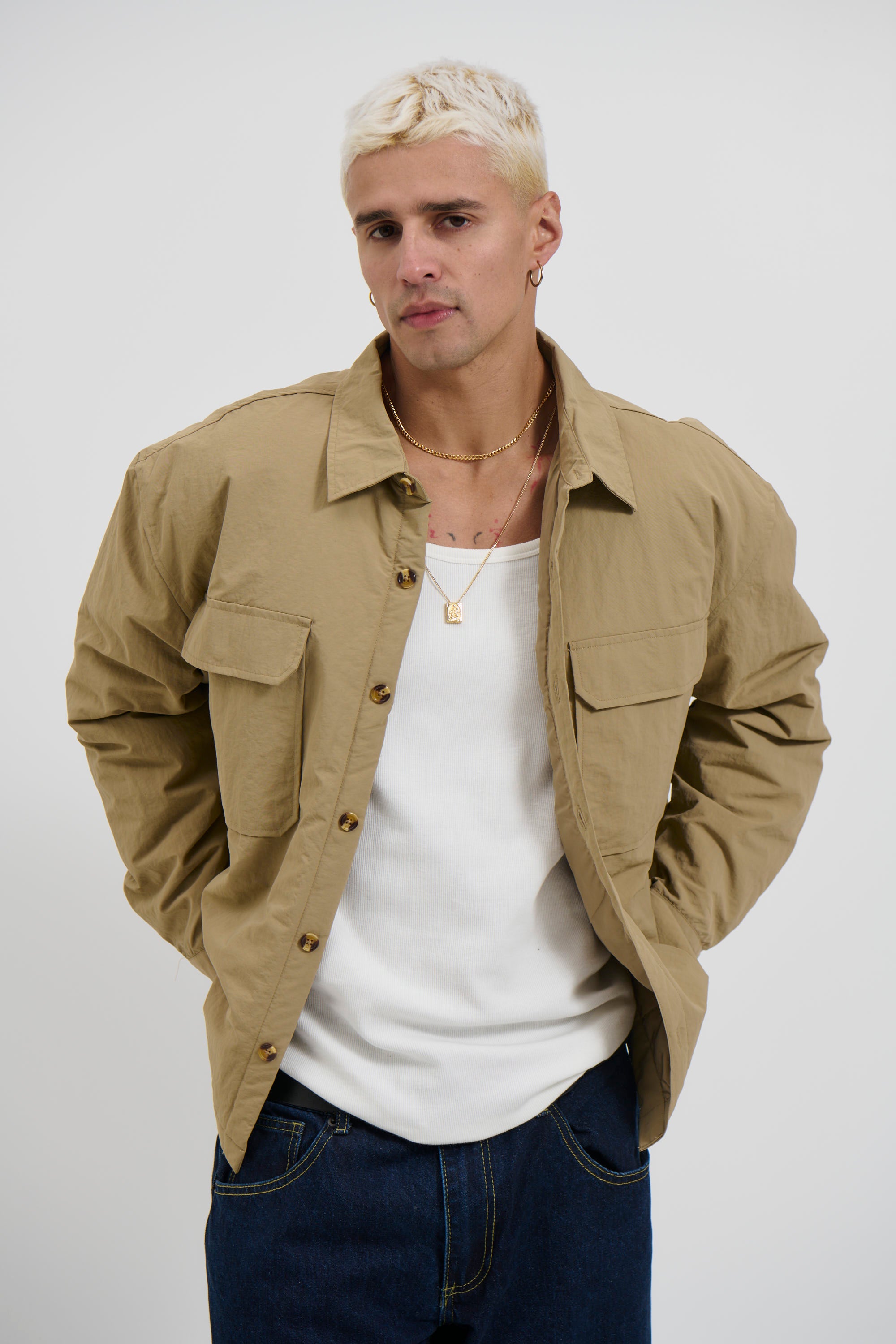 Nylon Overshirt Jacket Beige