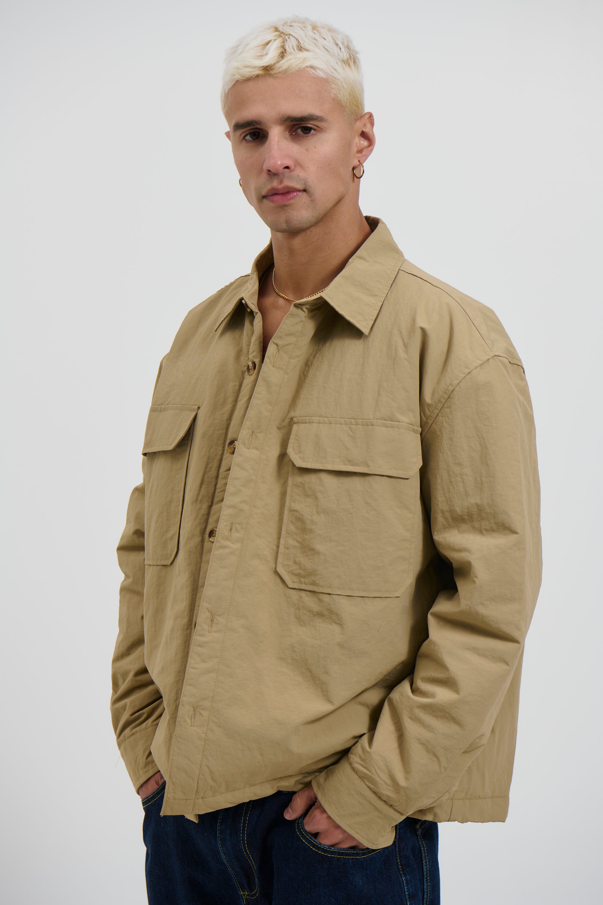 Nylon Overshirt Jacket Beige