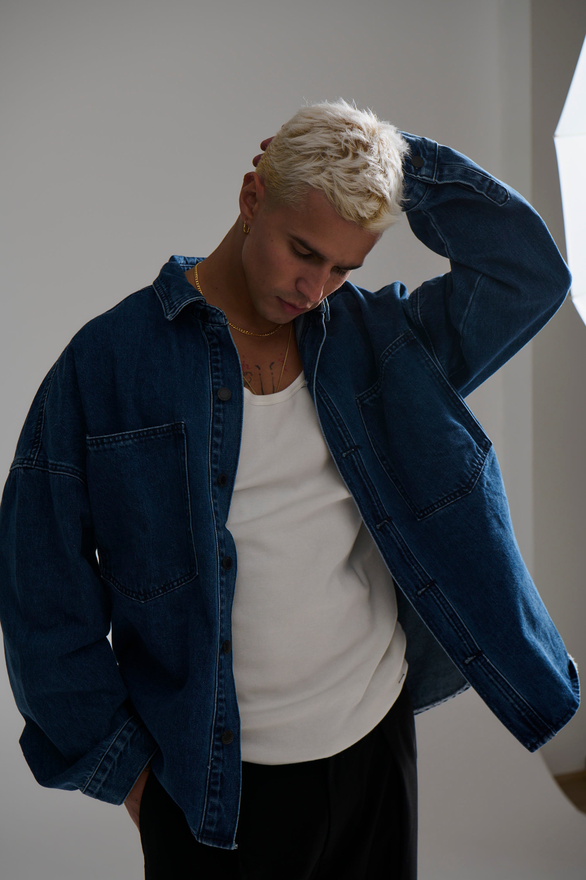 Drop Shoulder Denim Shirt Dark Blue