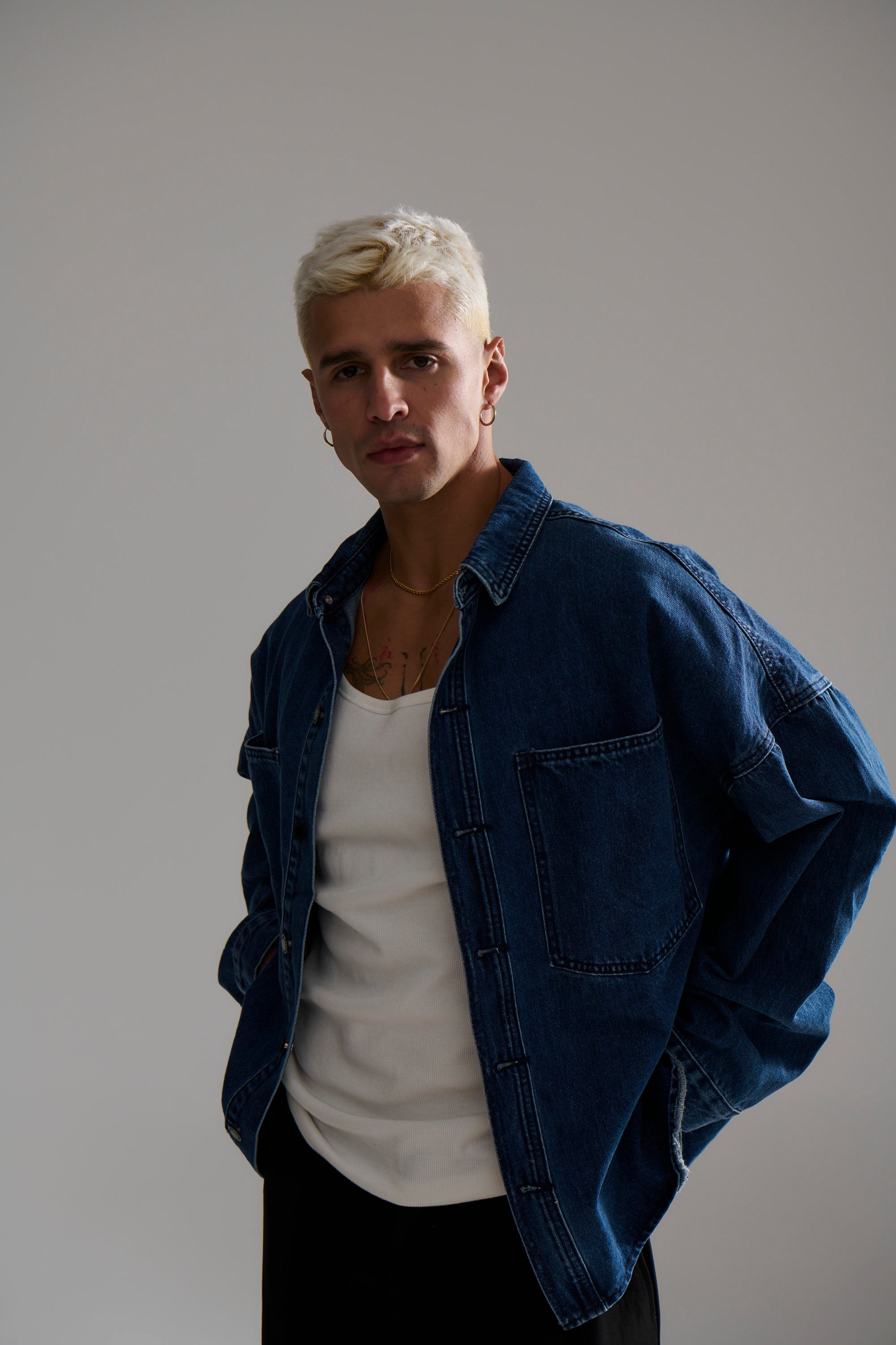 Drop Shoulder Denim Shirt Dark Blue