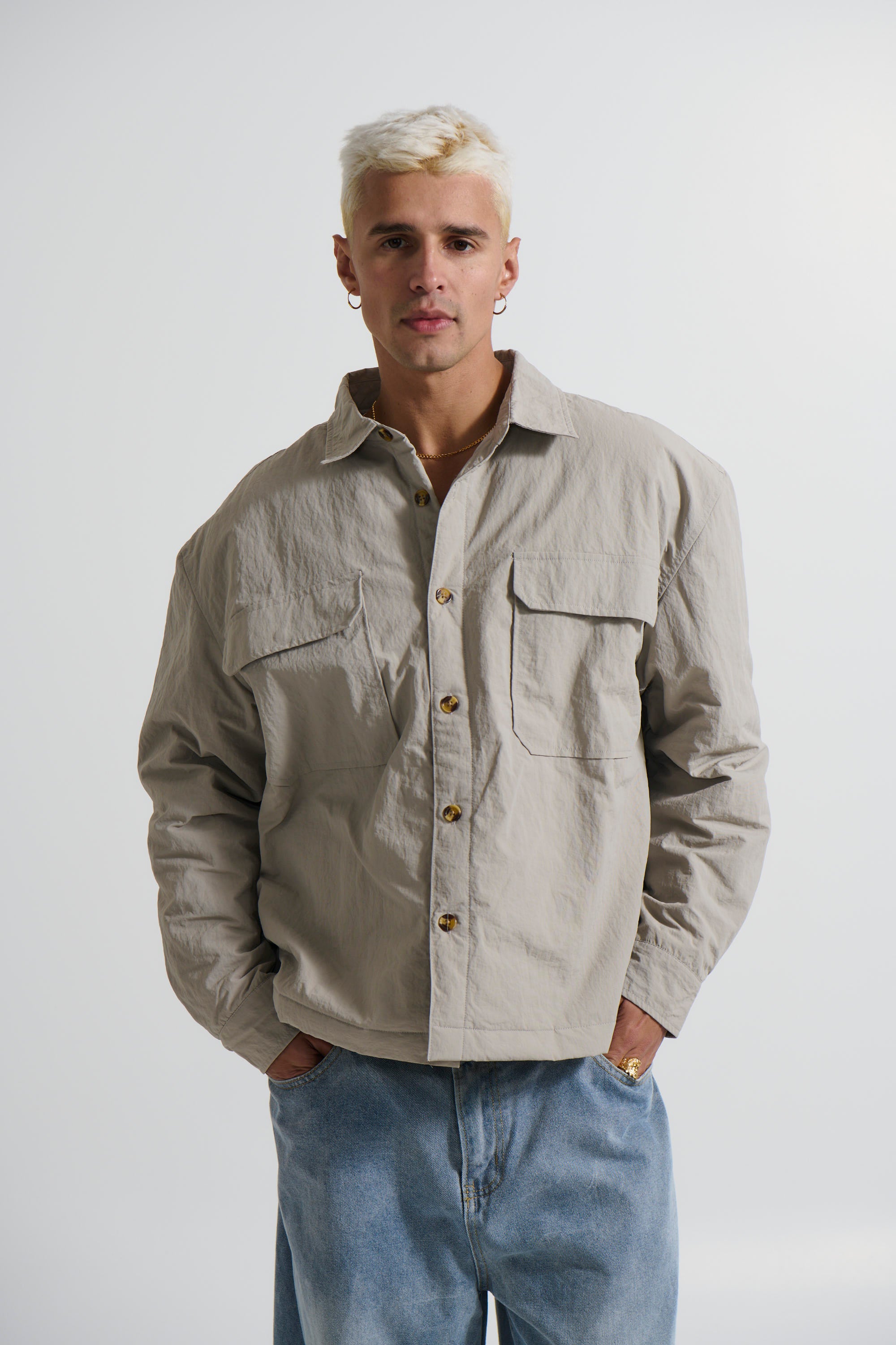 Nylon Overshirt Jacket Light Grey