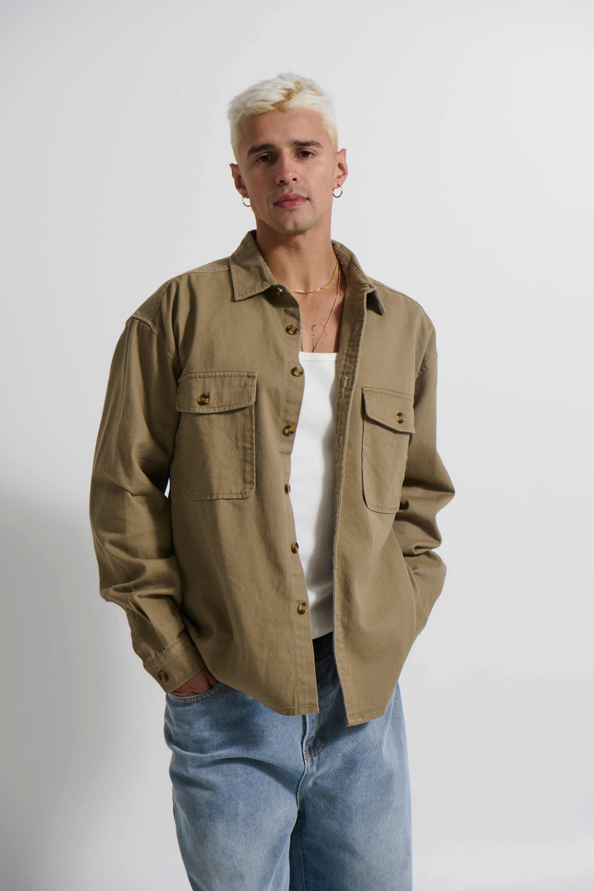 Mike Cotton Drill Shacket Khaki