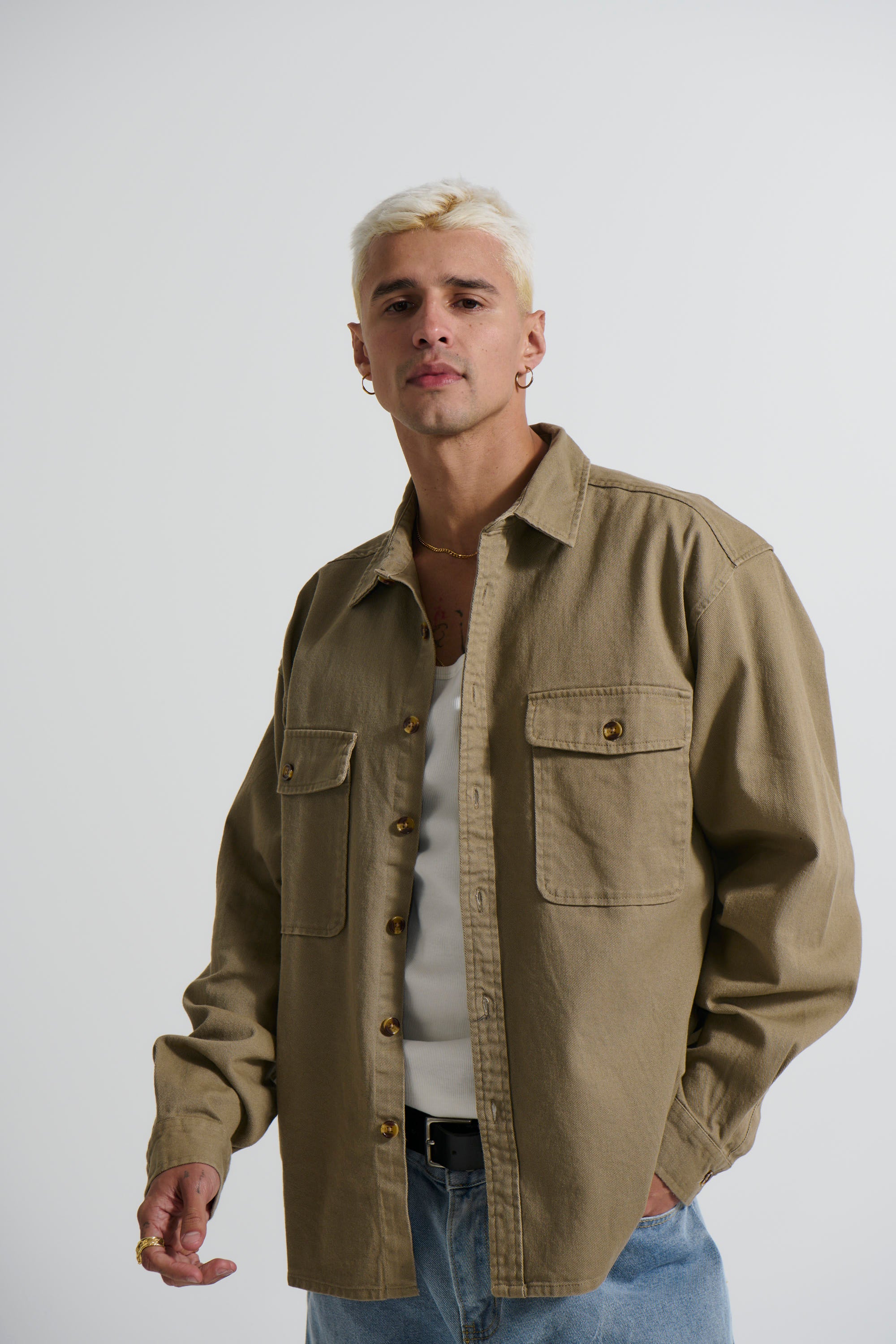 Mike Cotton Drill Shacket Khaki