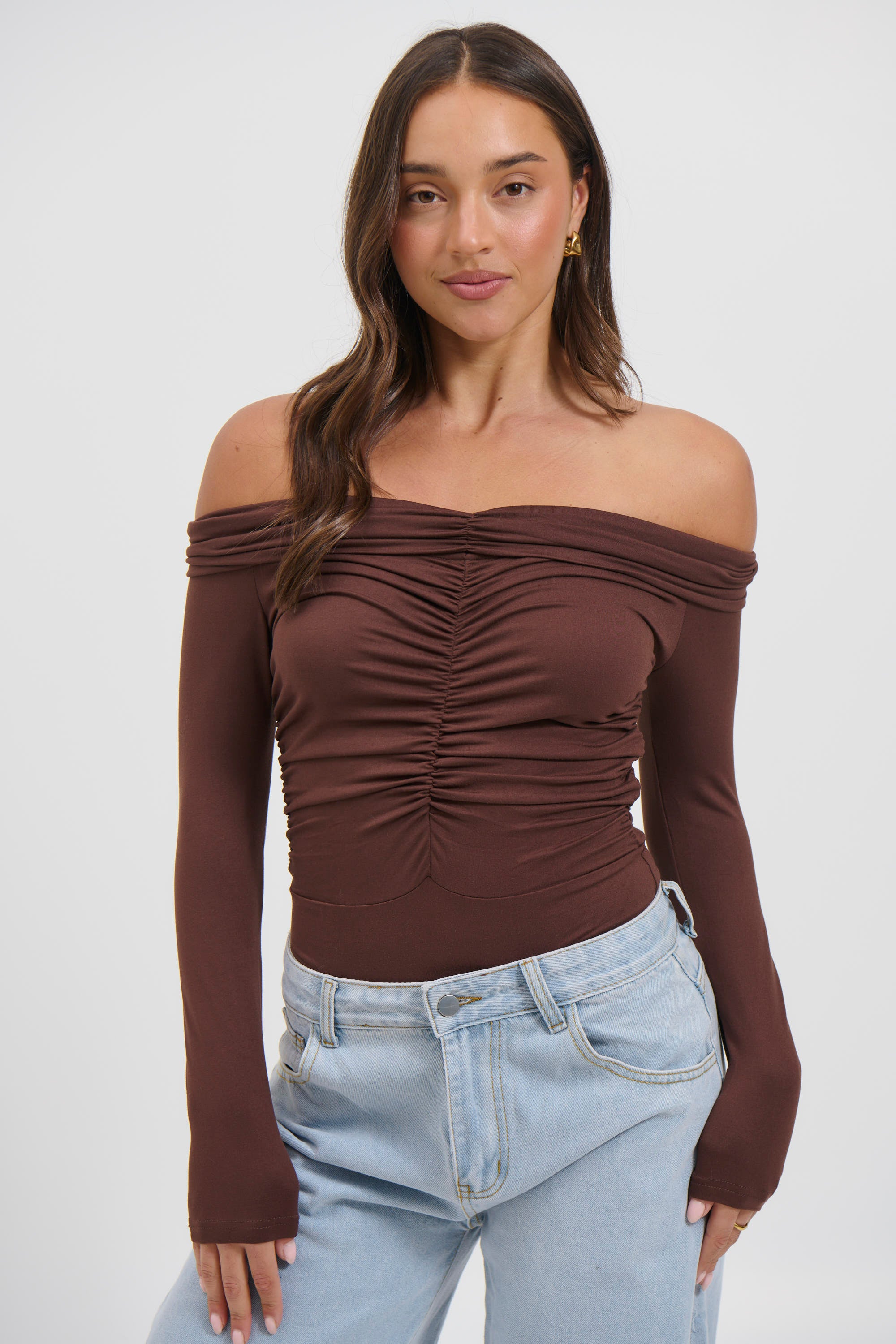Harlow Off The Shoulder Bodysuit Chocolate