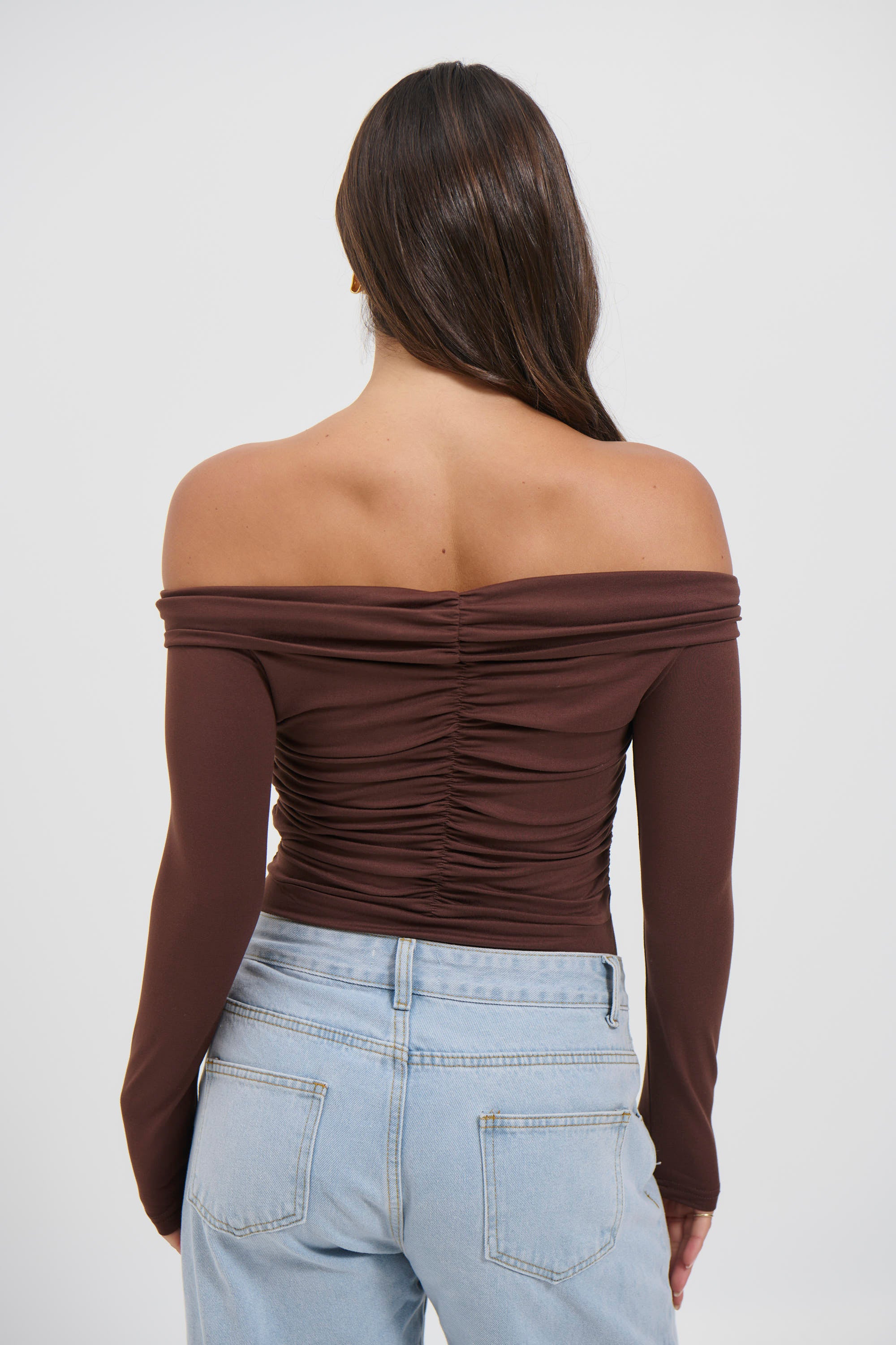 Harlow Off The Shoulder Bodysuit Chocolate