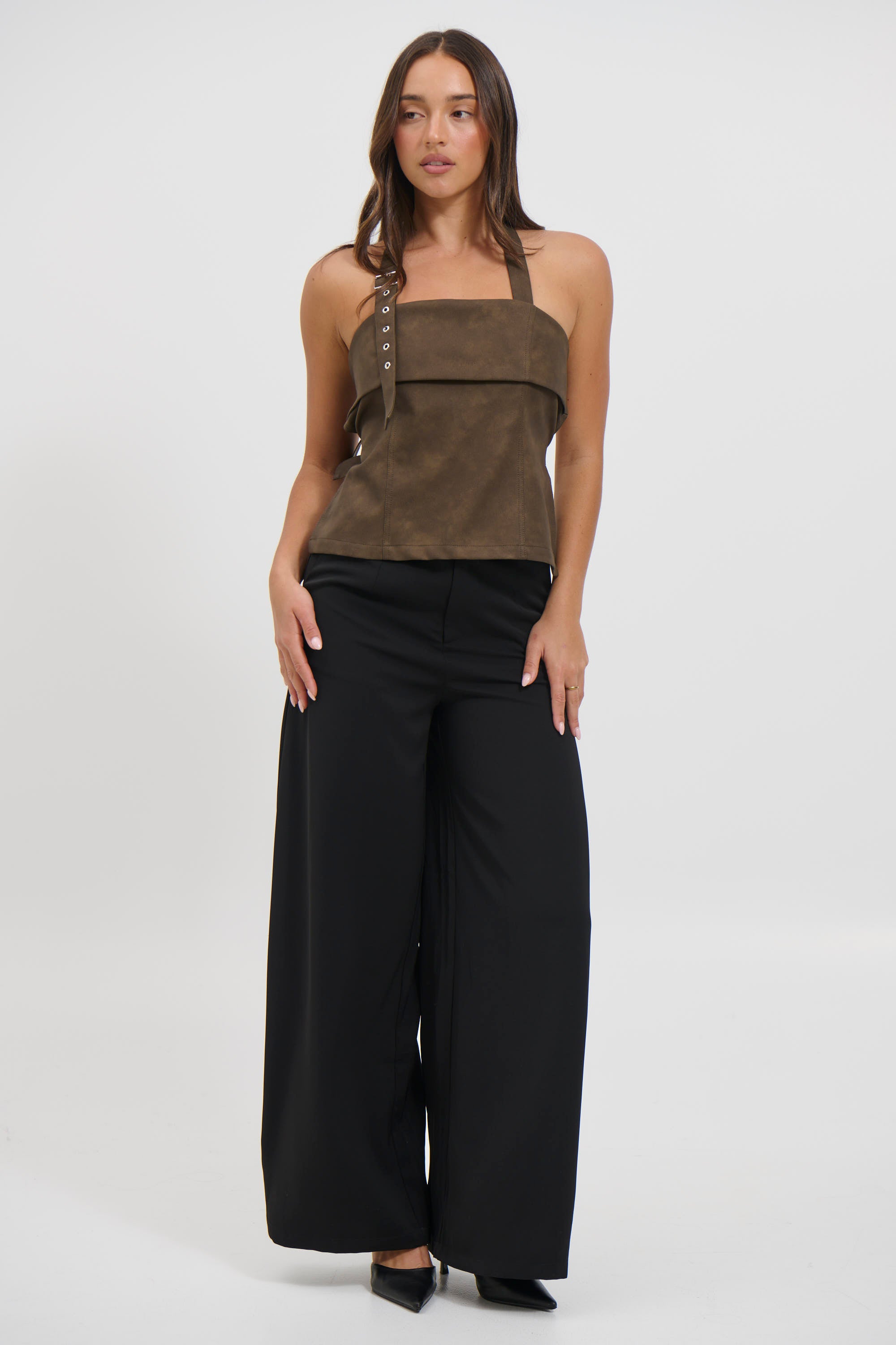 Lilah Halter Neck Top Brown