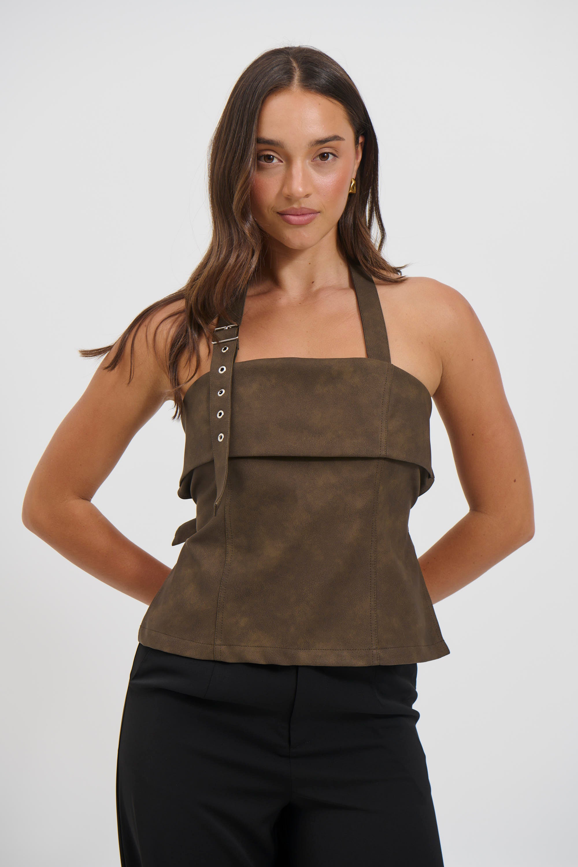 Lilah Halter Neck Top Brown