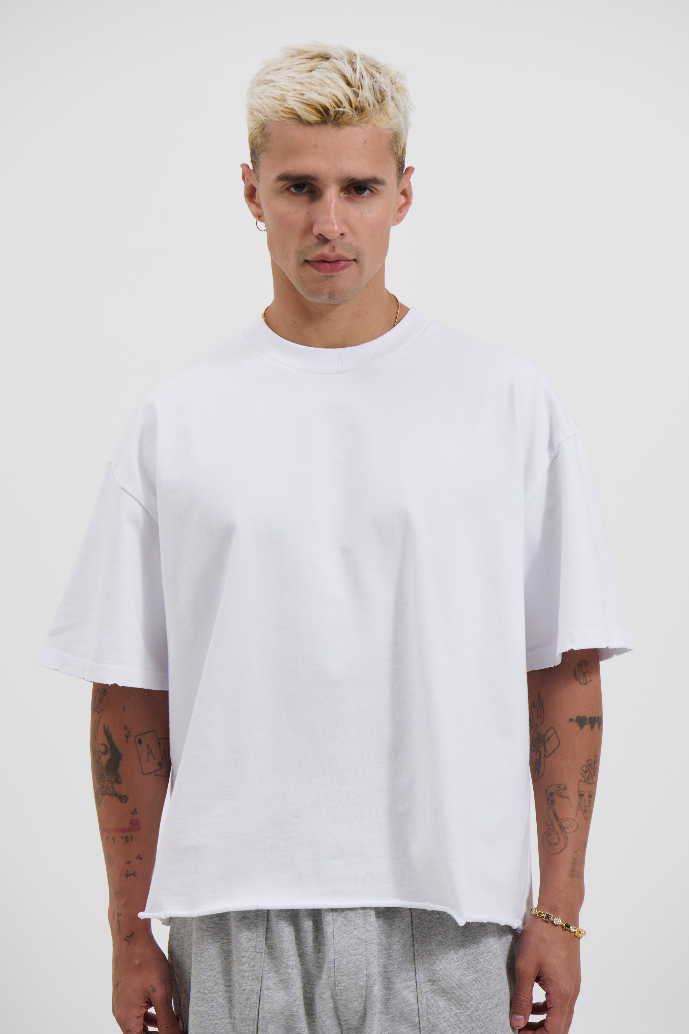 Raw Crop Distress Tee White