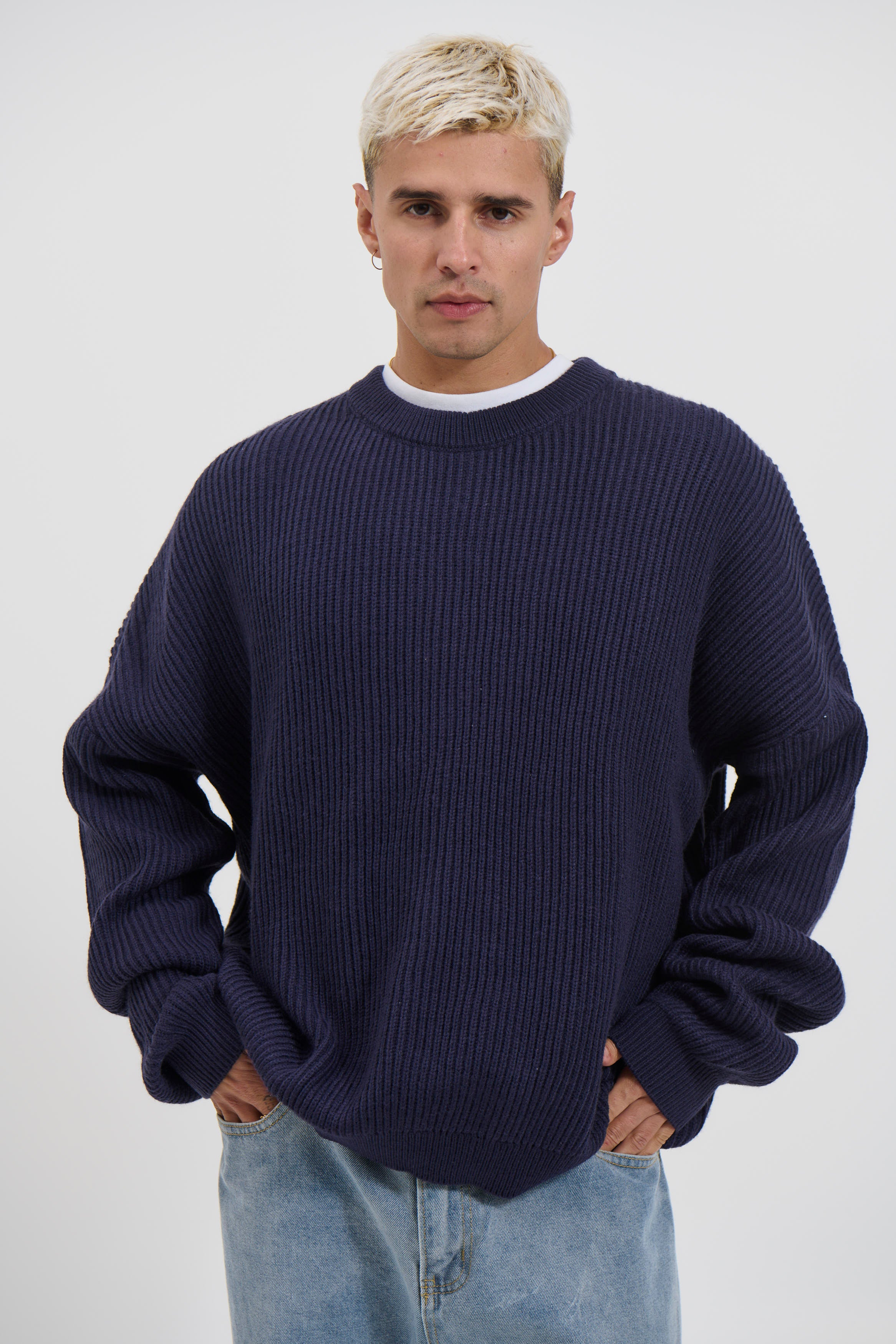 Drop Sleeve Heavy Knit Navy