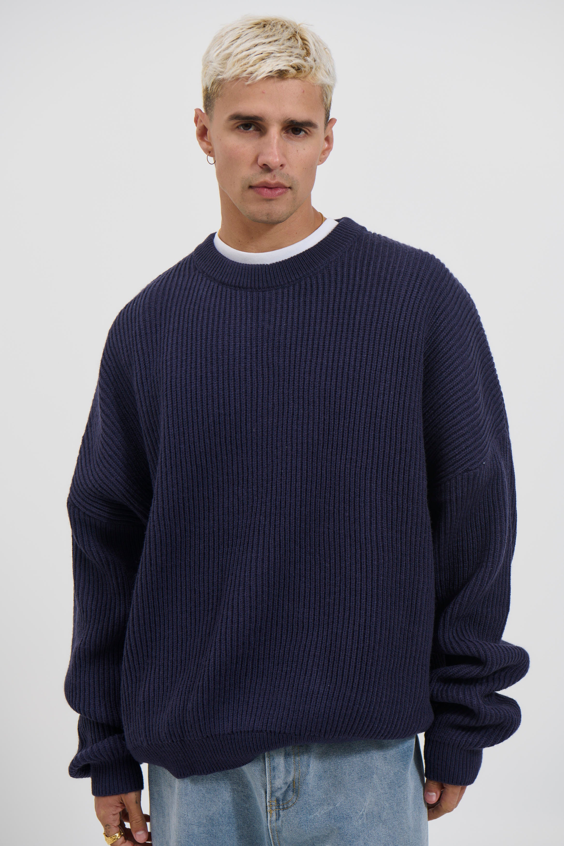 Drop Sleeve Heavy Knit Navy