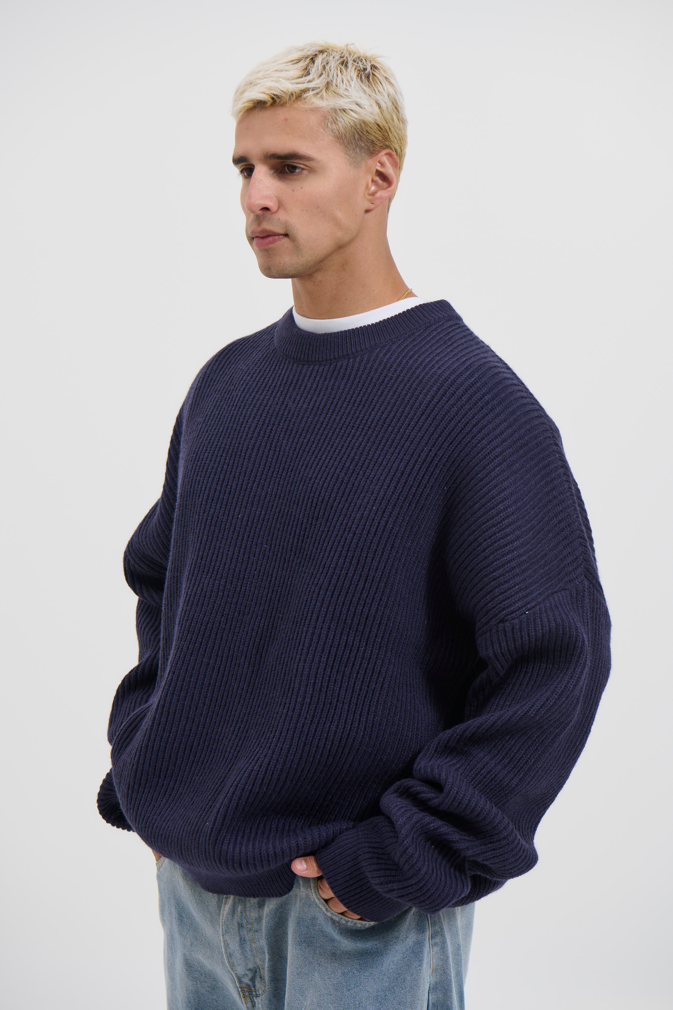 Drop Sleeve Heavy Knit Navy