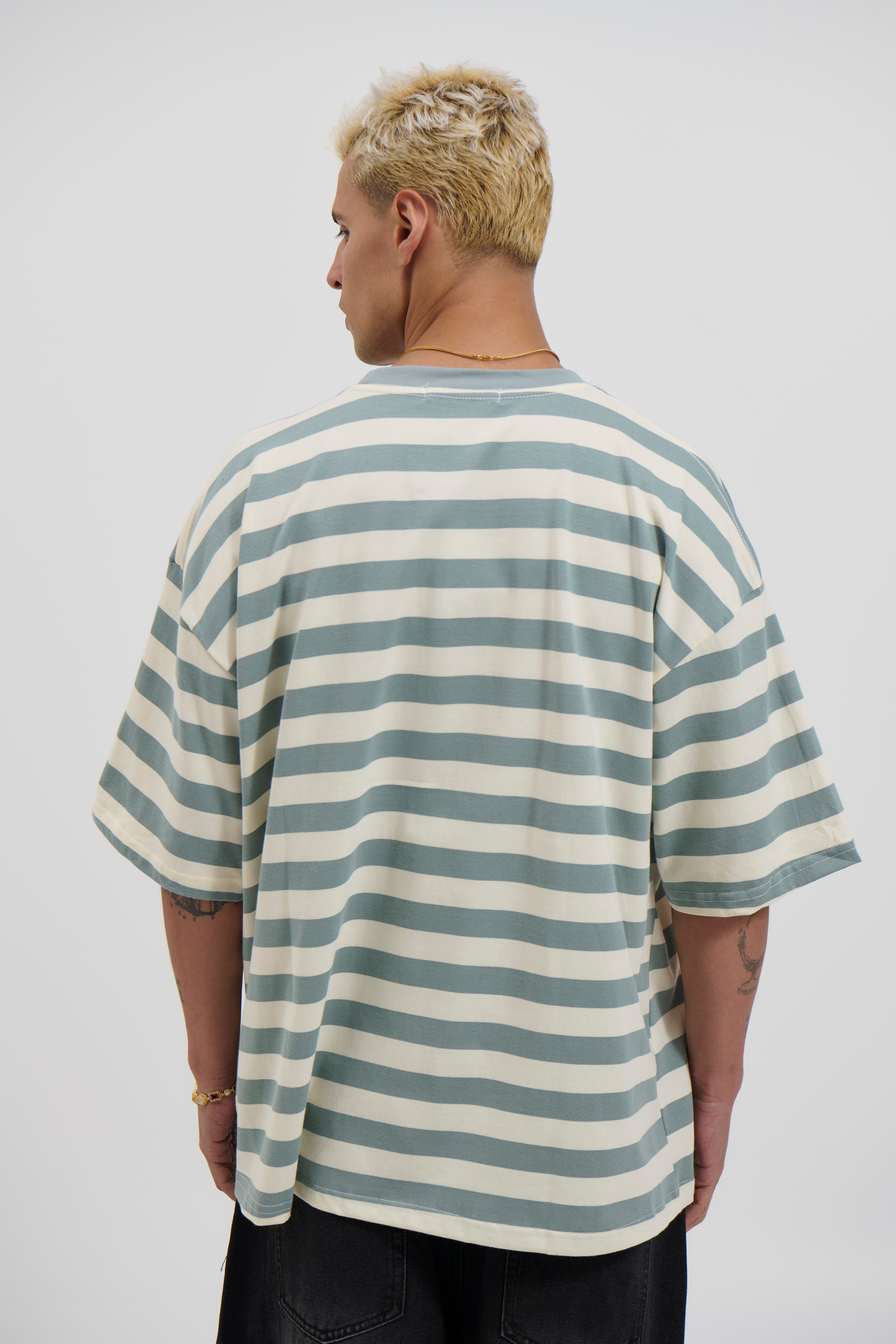 Midweight Signature Tee Sage Stripe