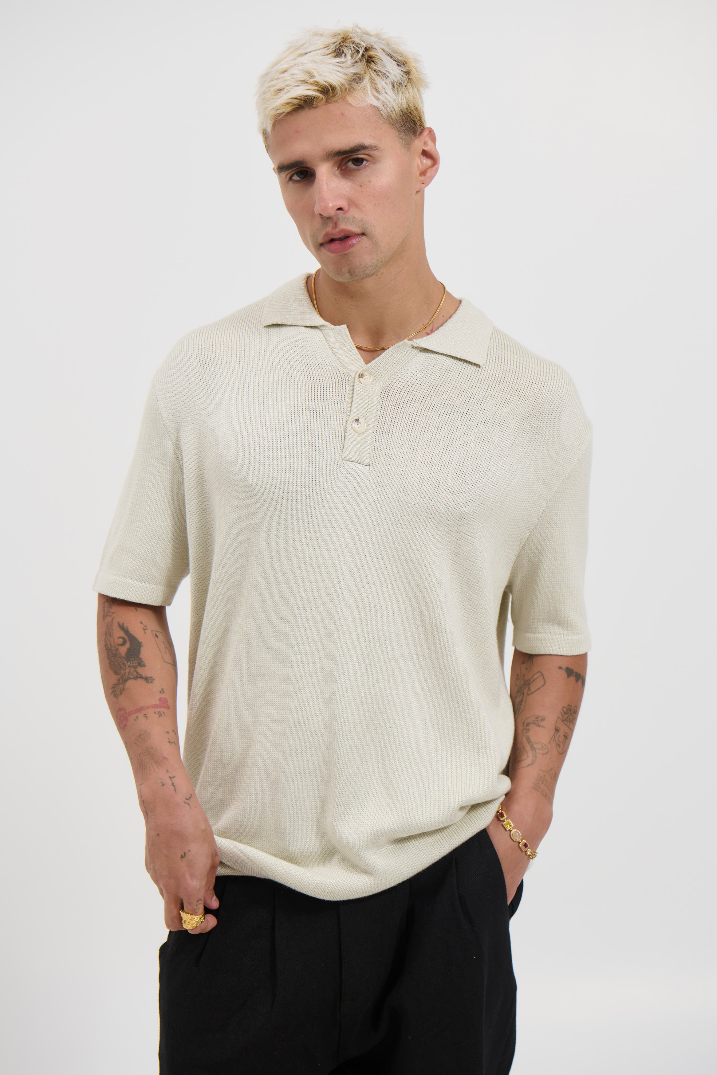 Hayden Knitted Polo Soft Grey