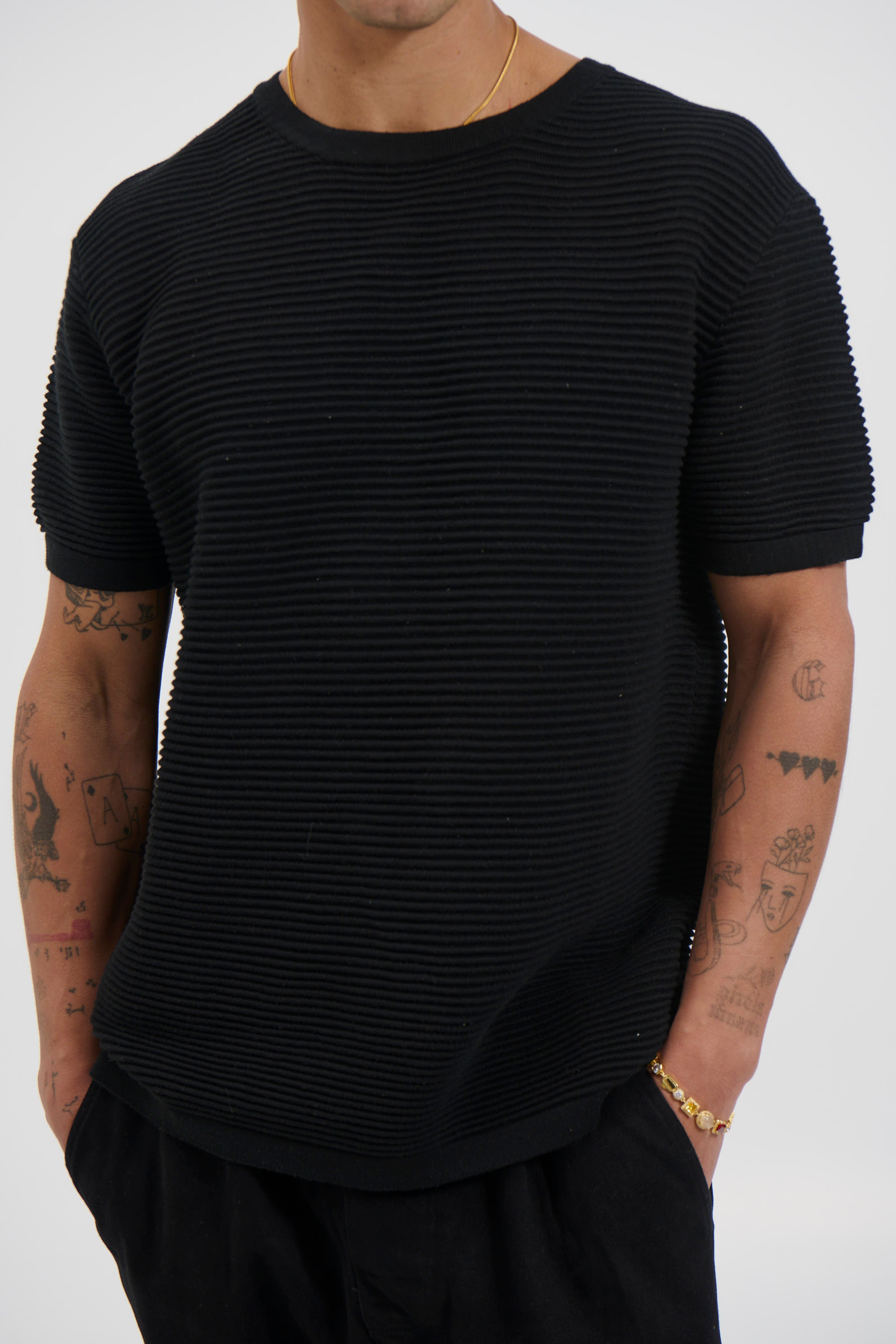 Horizontal Rib Knit Tee Black