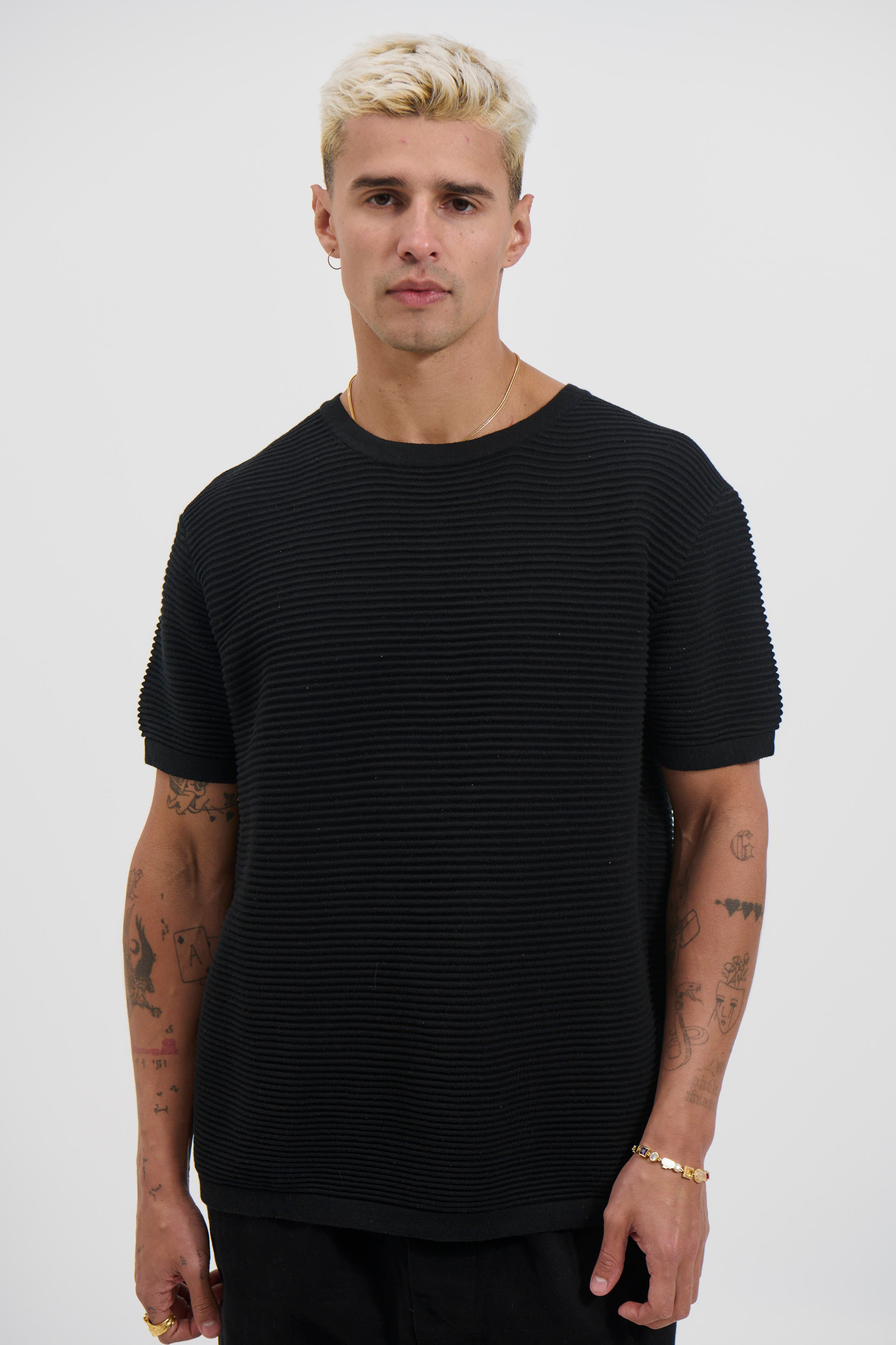 Horizontal Rib Knit Tee Black