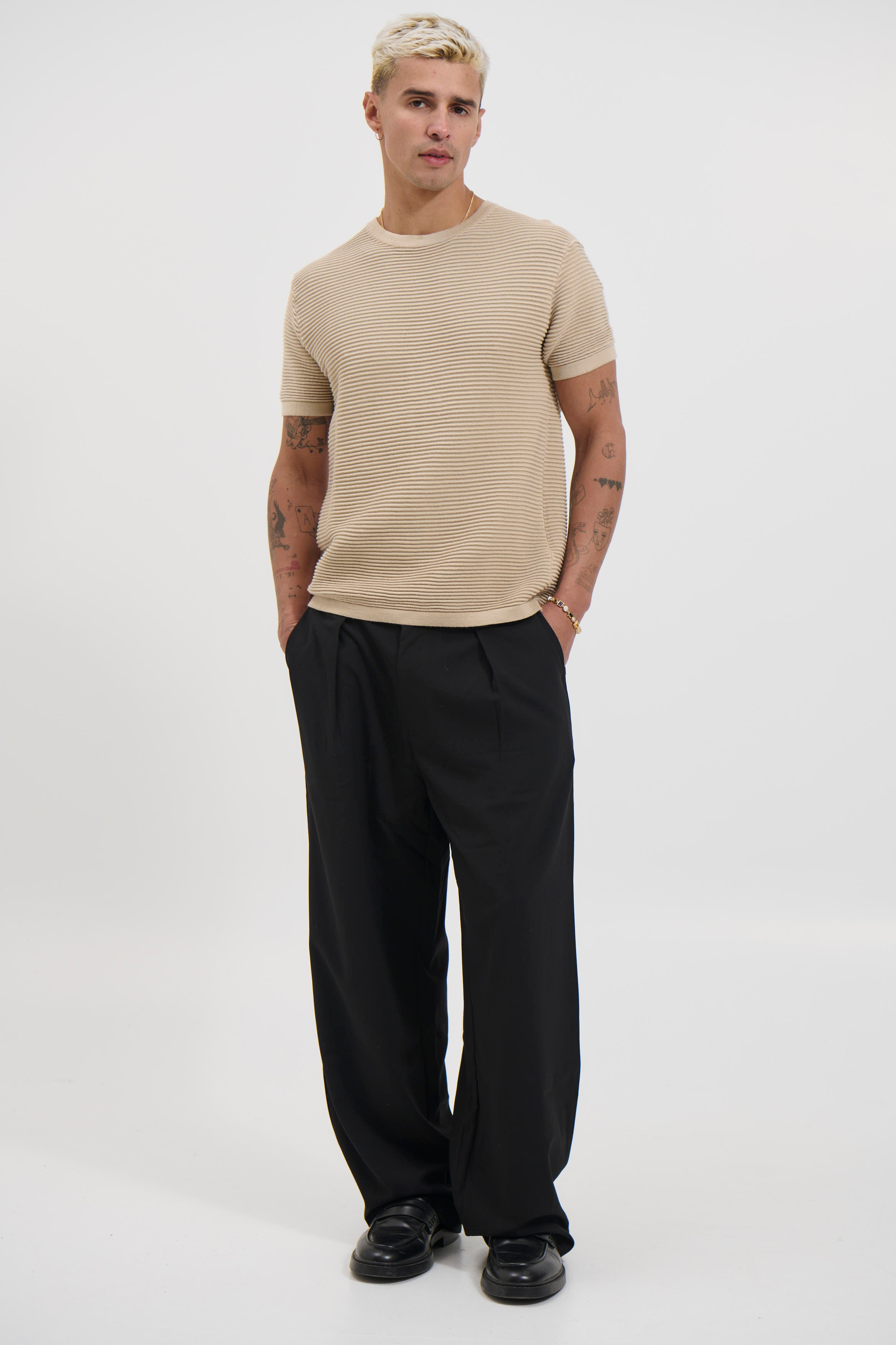 Horizontal Rib Knit Tee Oat