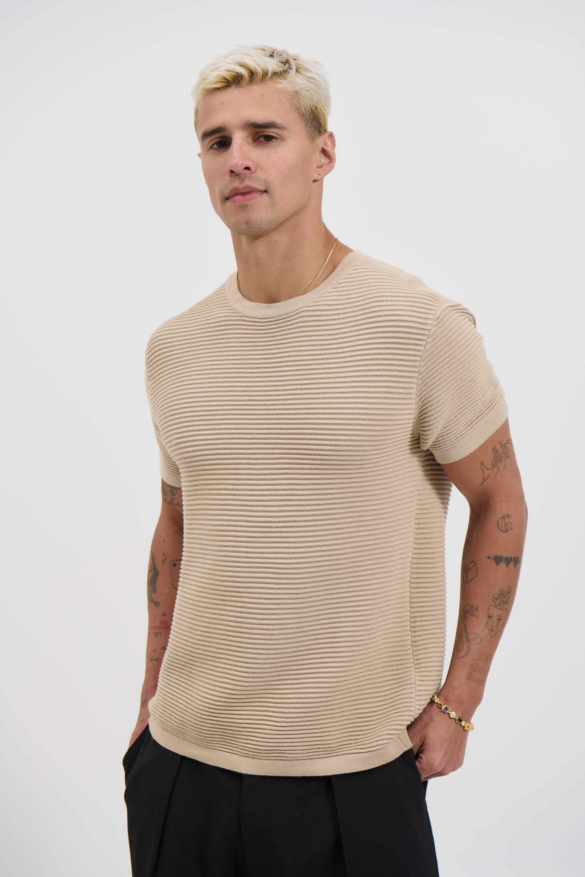 Horizontal Rib Knit Tee Oat