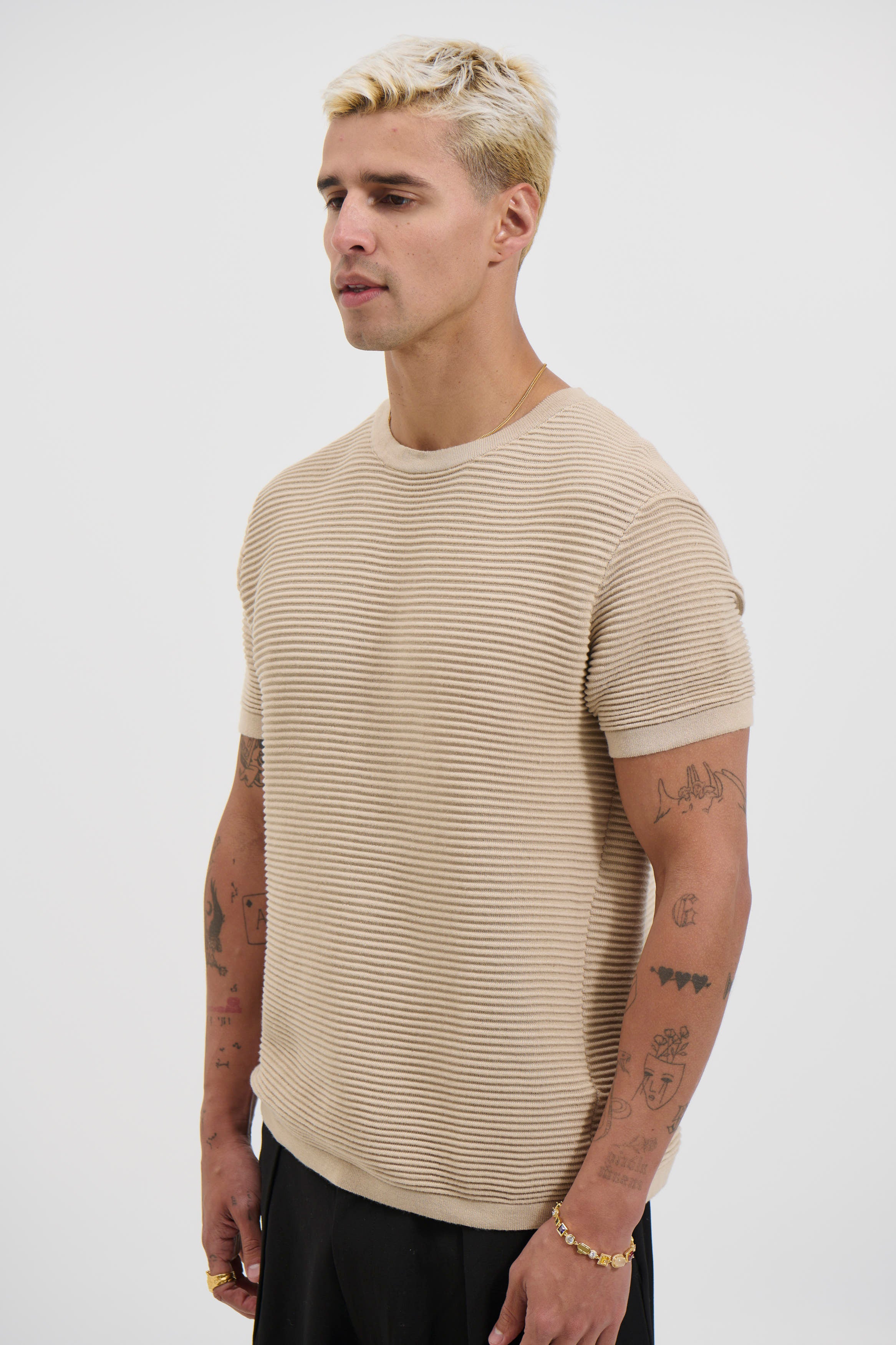 Horizontal Rib Knit Tee Oat