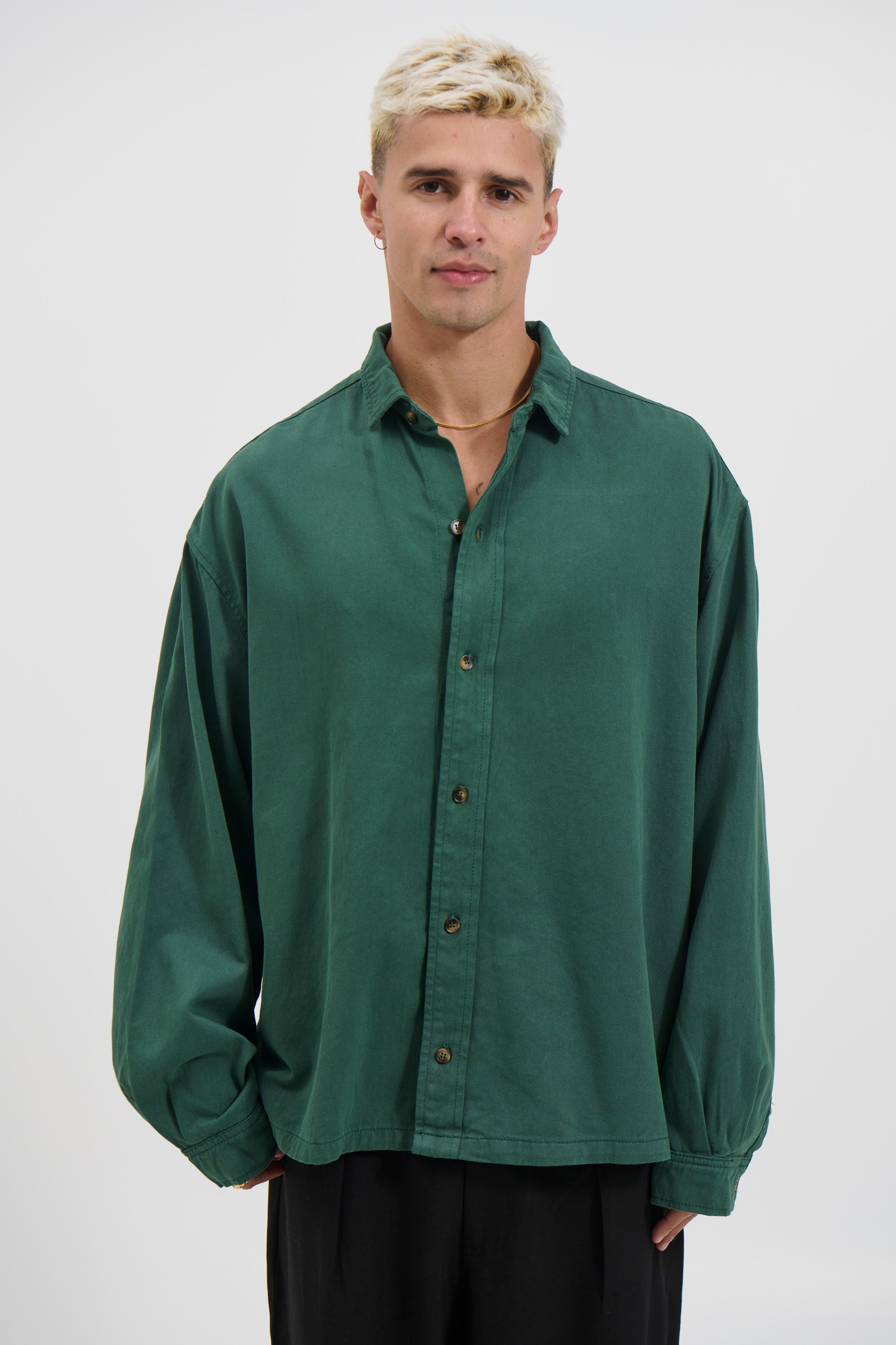 Phillip Washed Cotton Overshirt Green