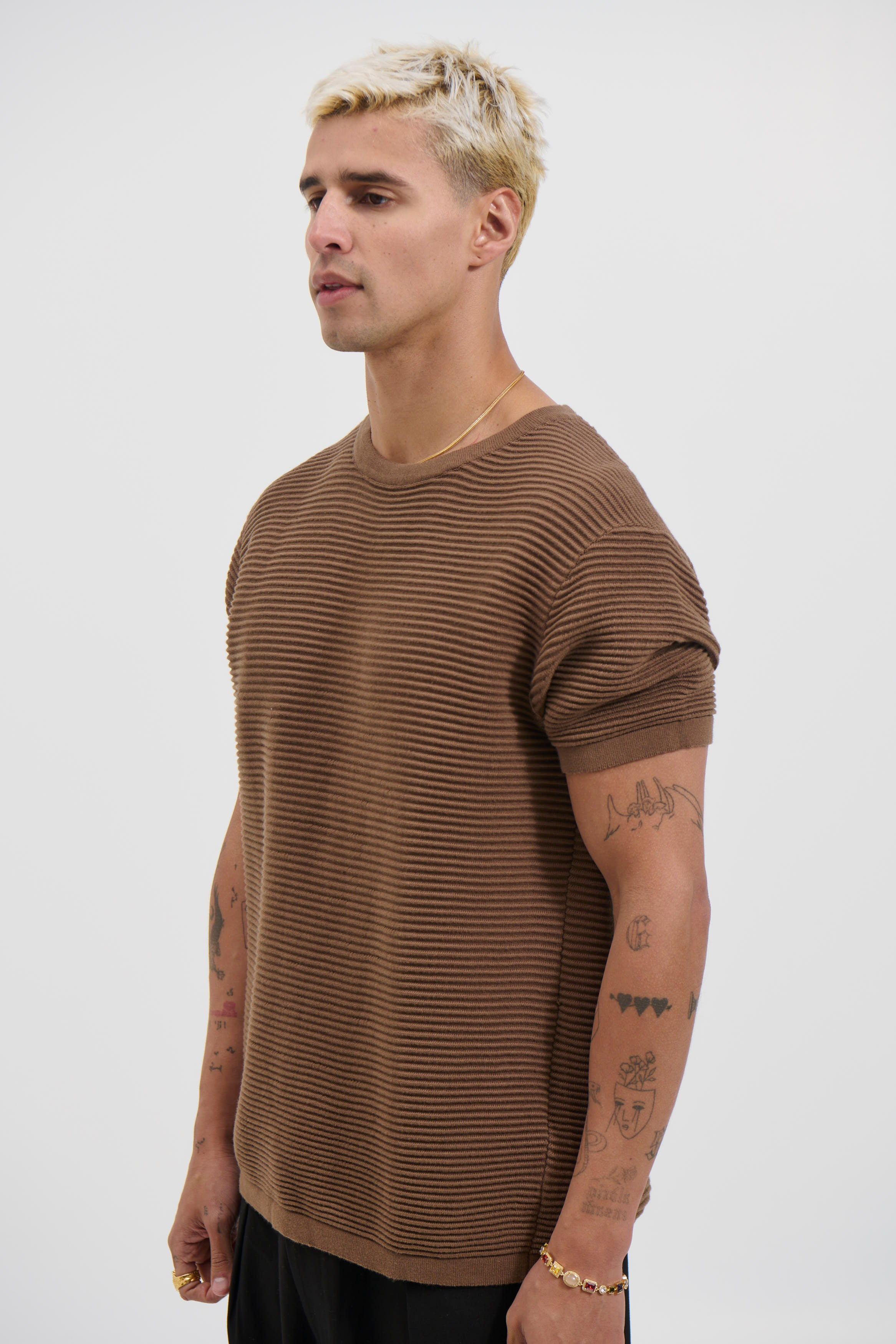 Horizontal Rib Knit Tee Choc