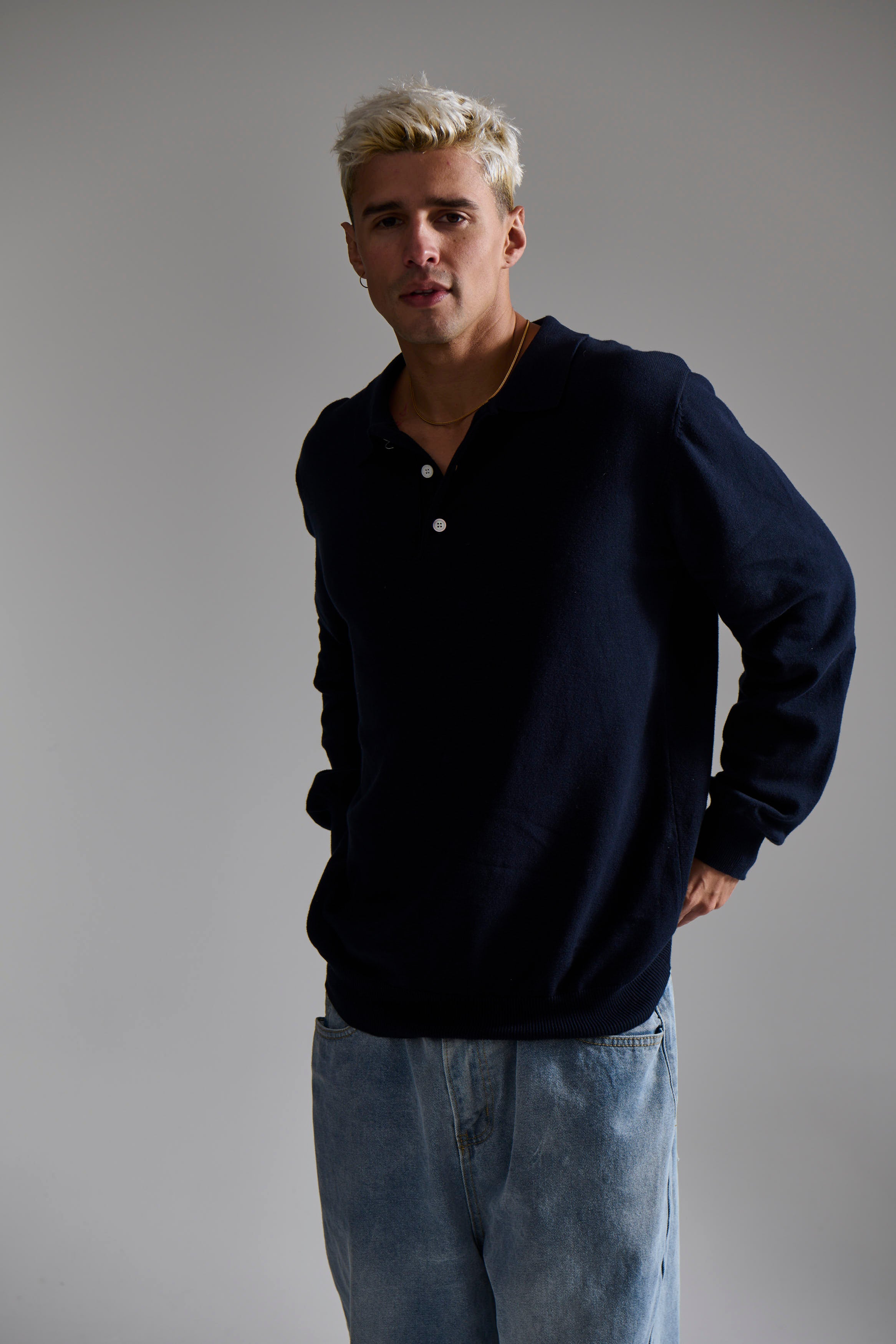 Mick Long Sleeve Polo Navy