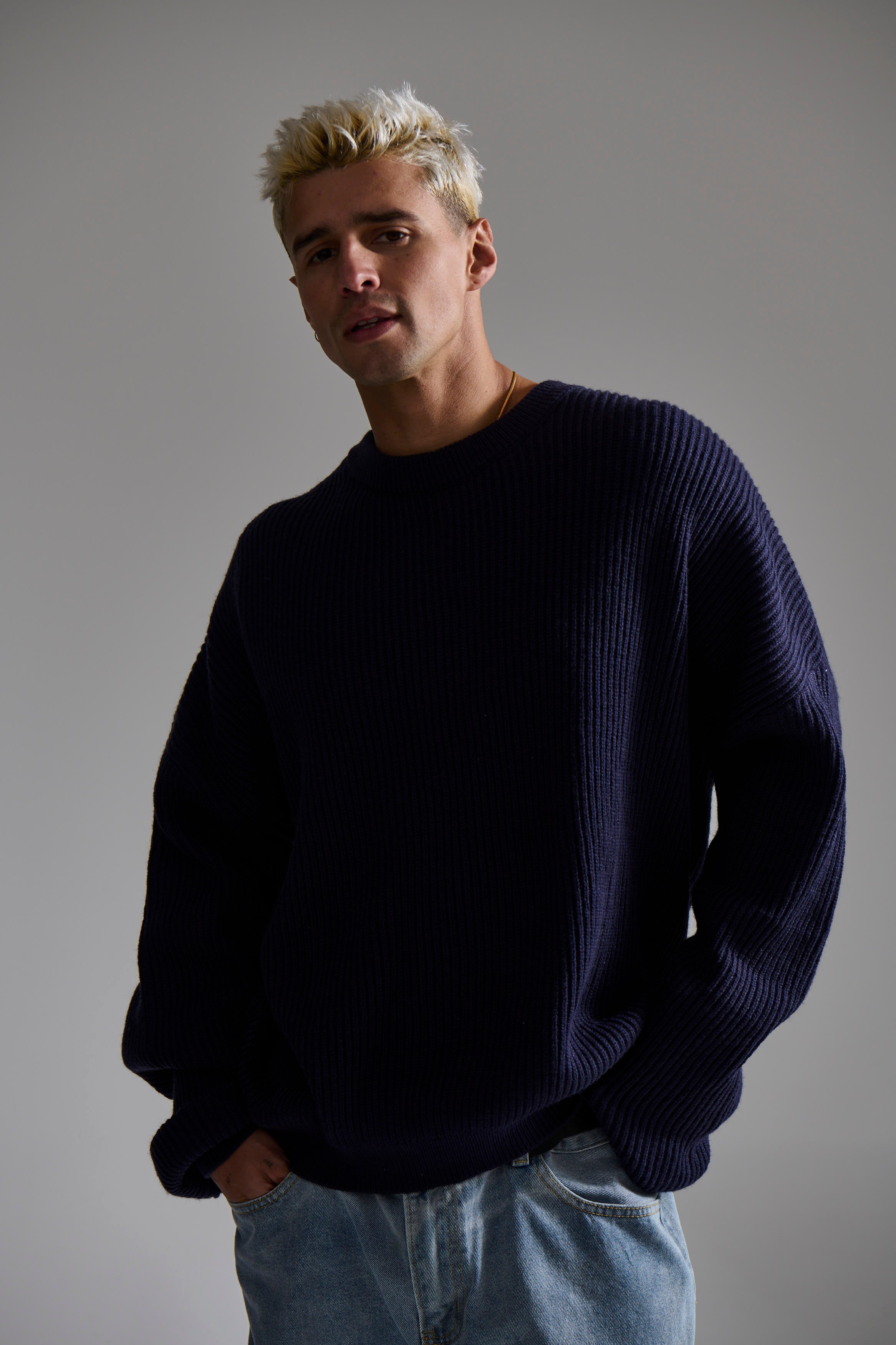 Drop Sleeve Heavy Knit Navy