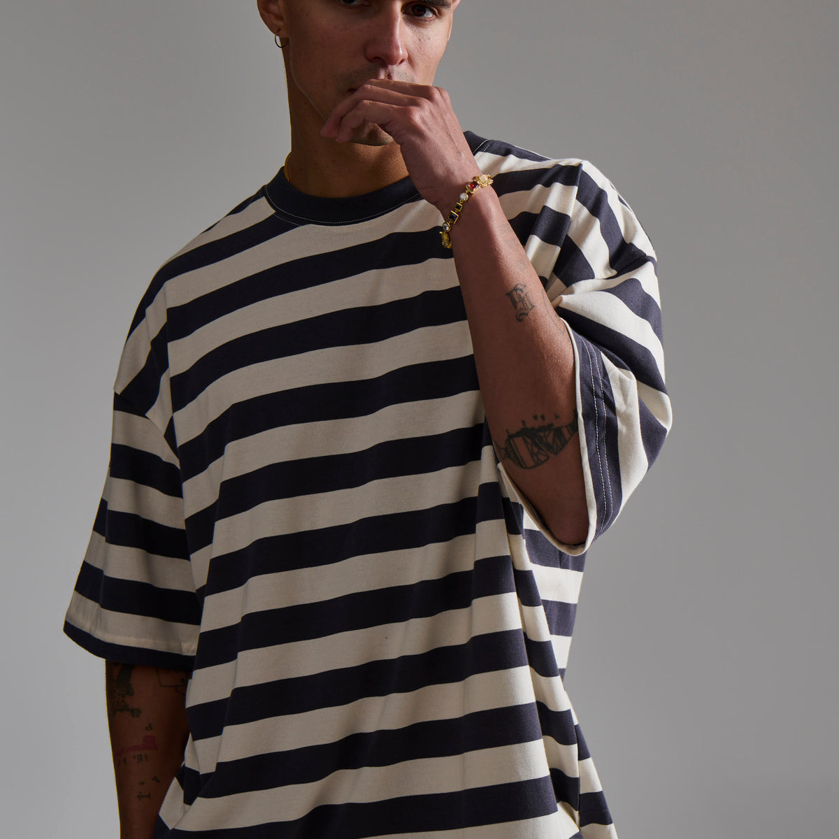 Midweight Signature Tee Grey Stripe