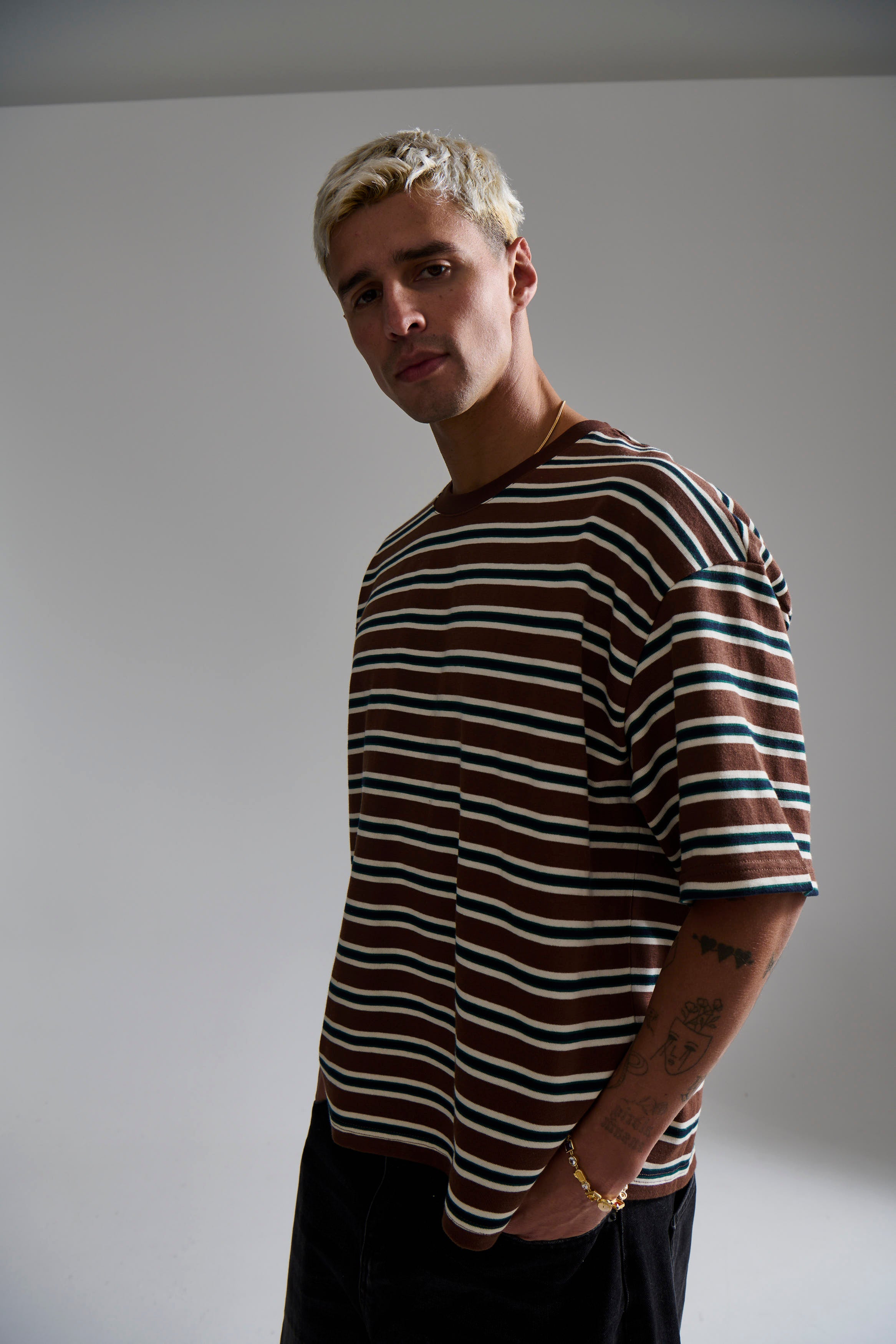 Sammy Crew Tee Choc Stripe