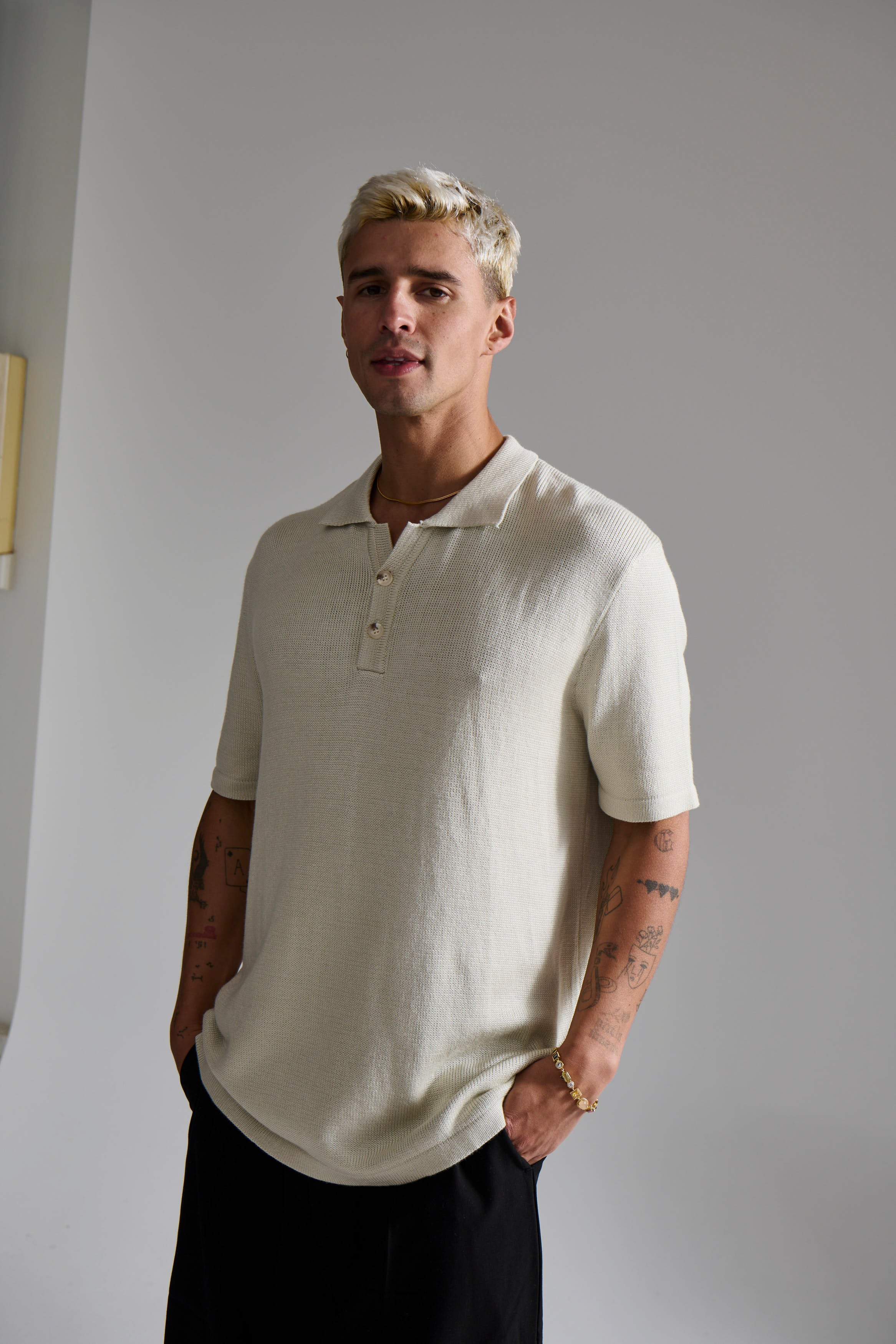 Hayden Knitted Polo Soft Grey