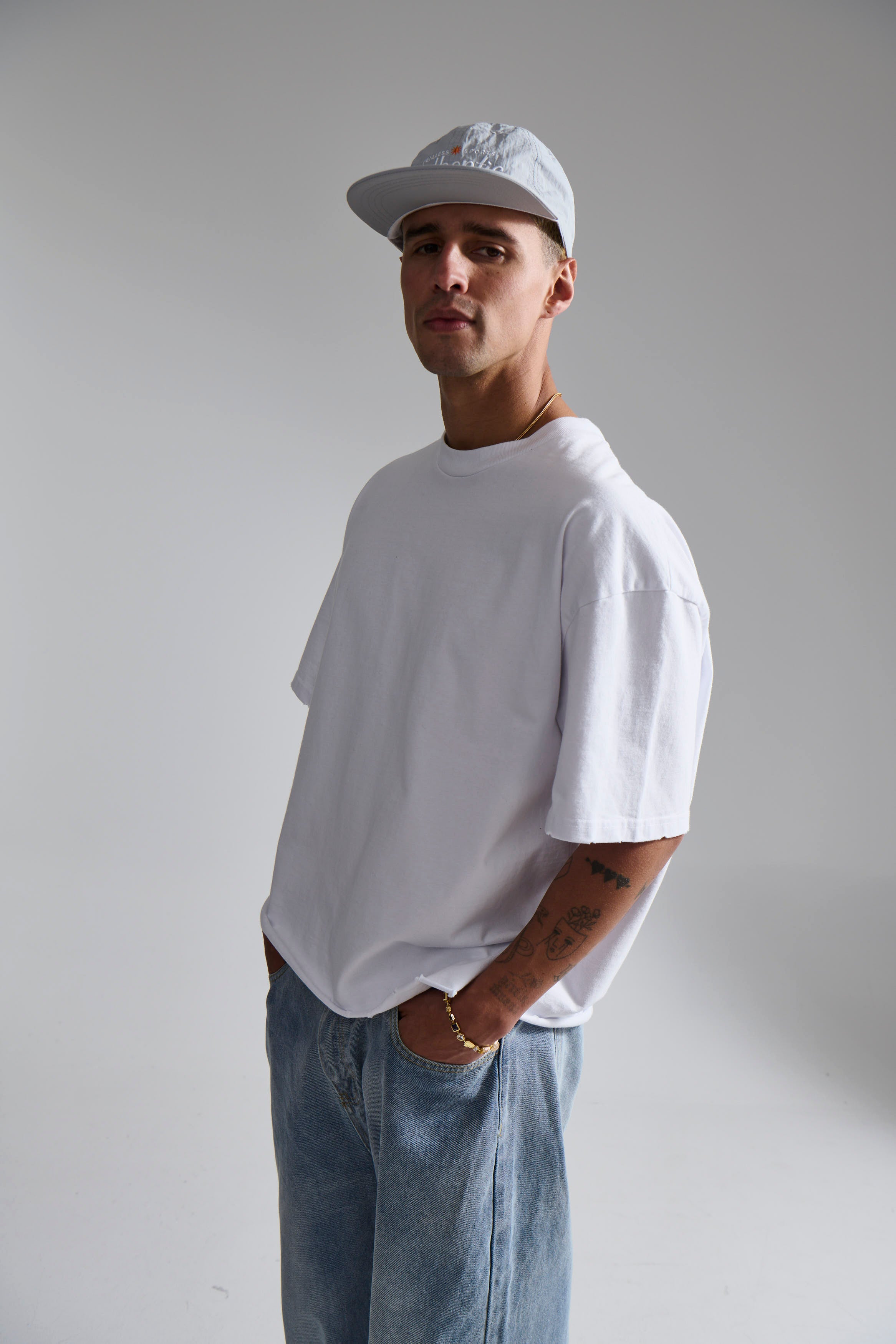 Raw Crop Distress Tee White