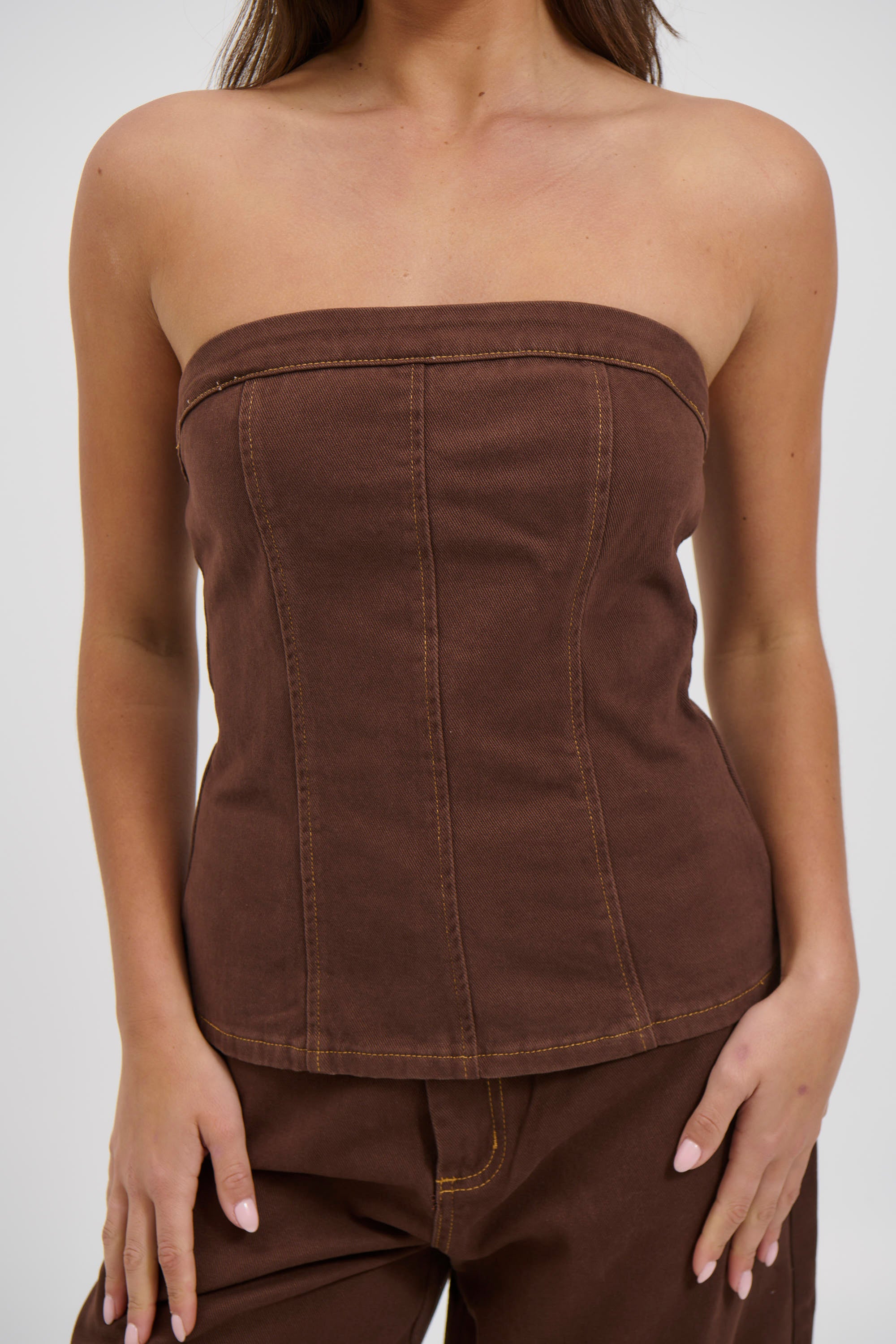 Lex Denim Corset Top Chocolate