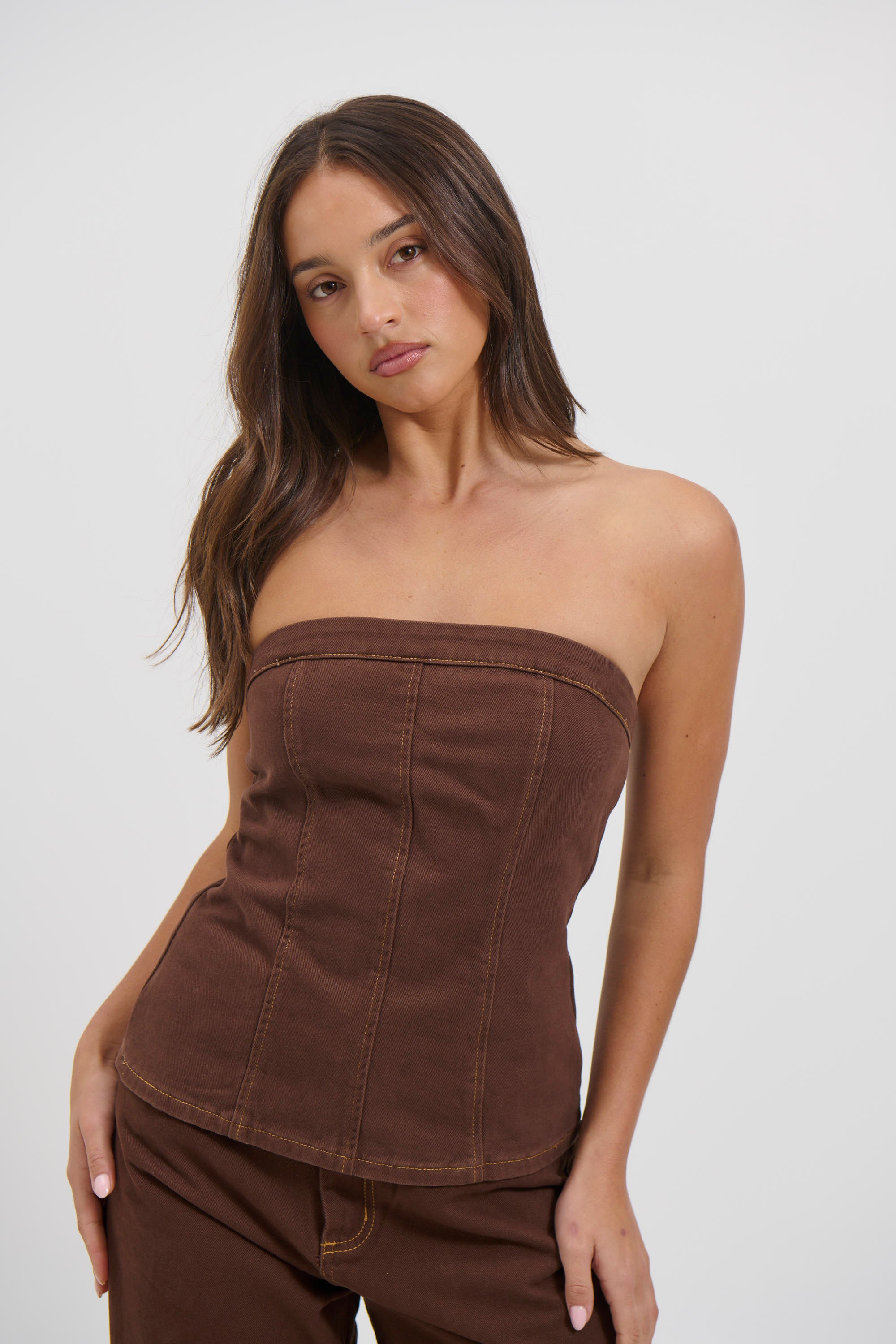 Lex Denim Corset Top Chocolate